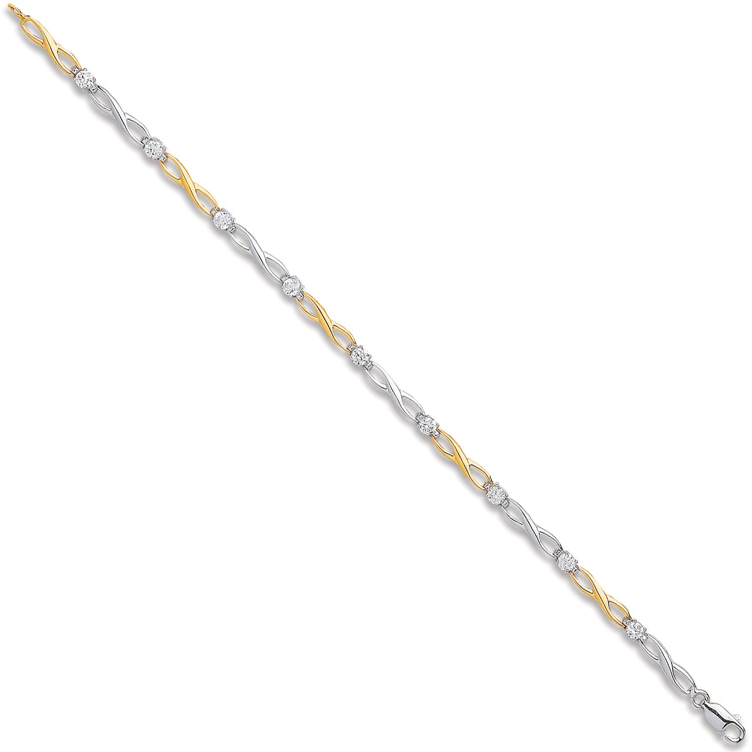White & Yellow Gold Figure of 8 link with Cubic Zirconia's Ladies Bracelet - 9ct Gold