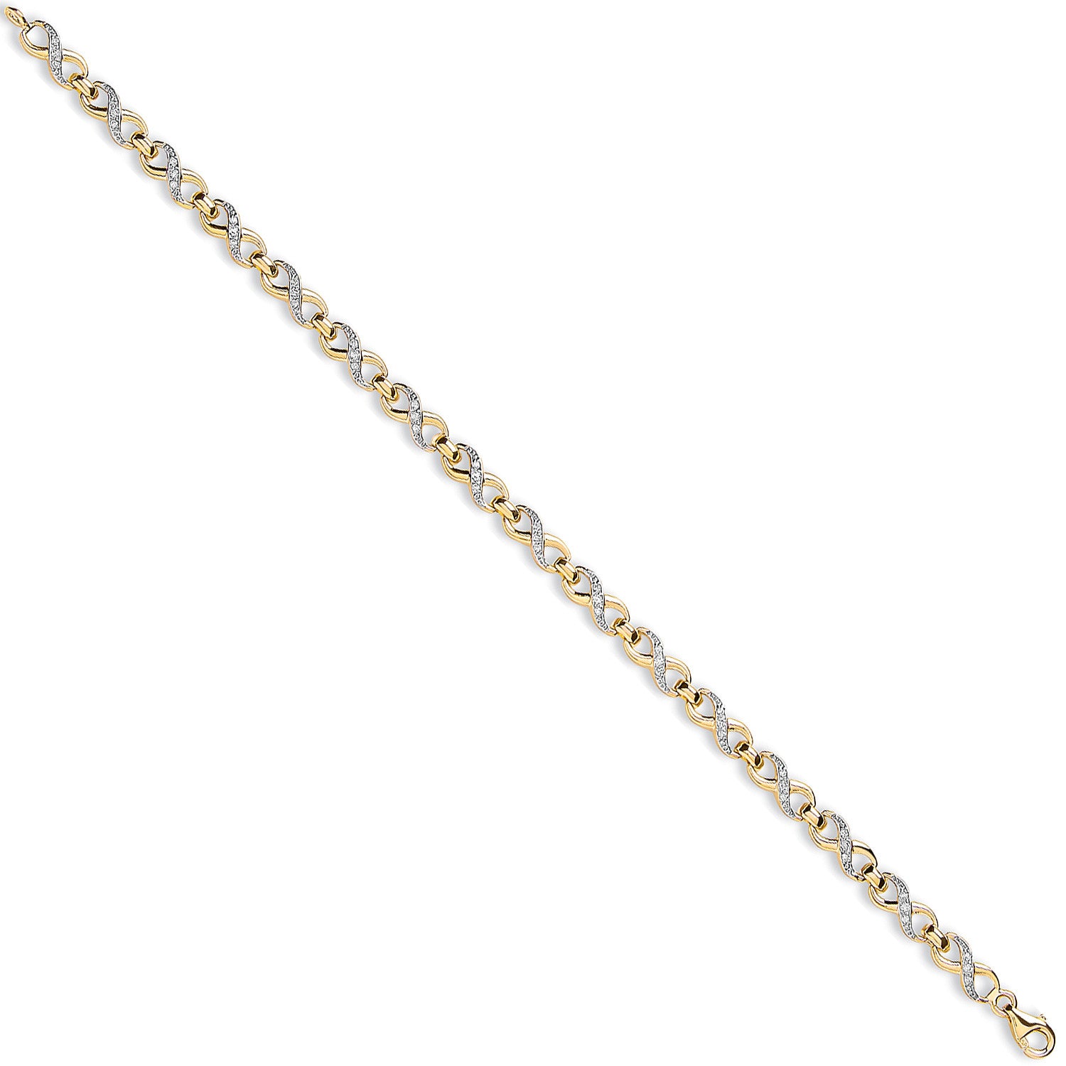 Yellow Gold Figure of 8 Cubic Zirconia link Ladies Bracelet - 9ct Gold