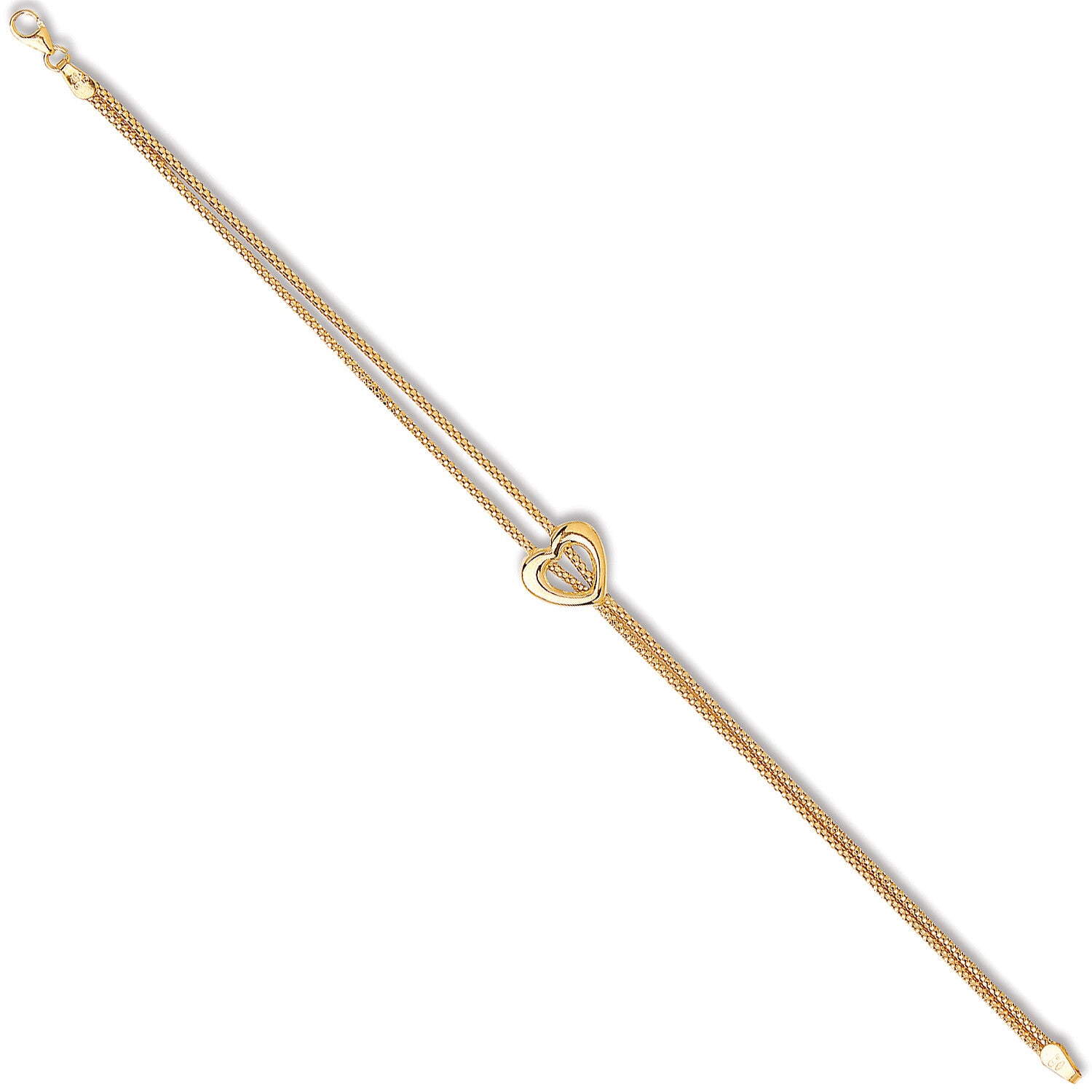 Yellow Gold Two Stranded Heart Centre Ladies Bracelet - 9ct Gold