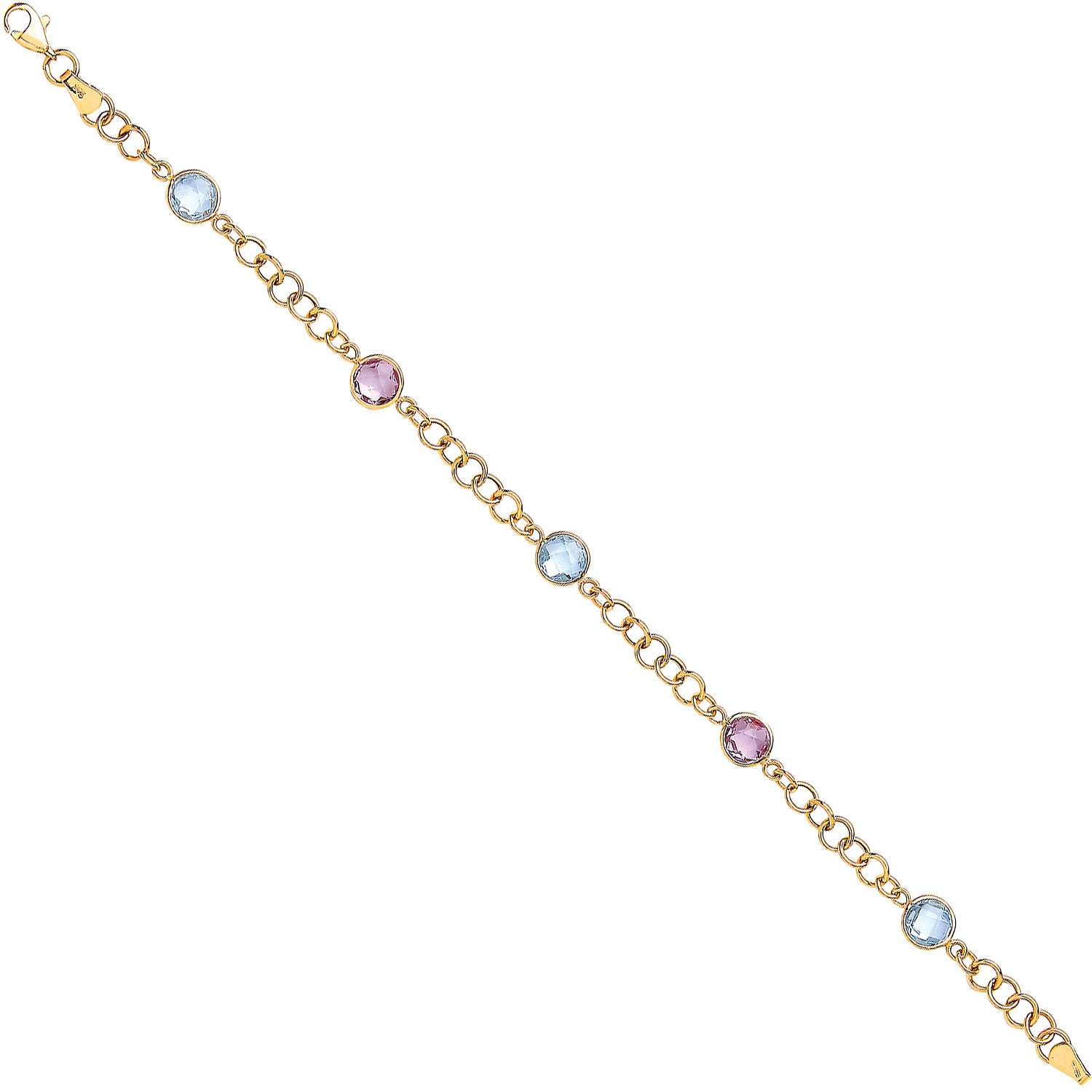 Yellow Gold Genuine Amethyst & Blue Topaz Bracelet - 9ct Gold