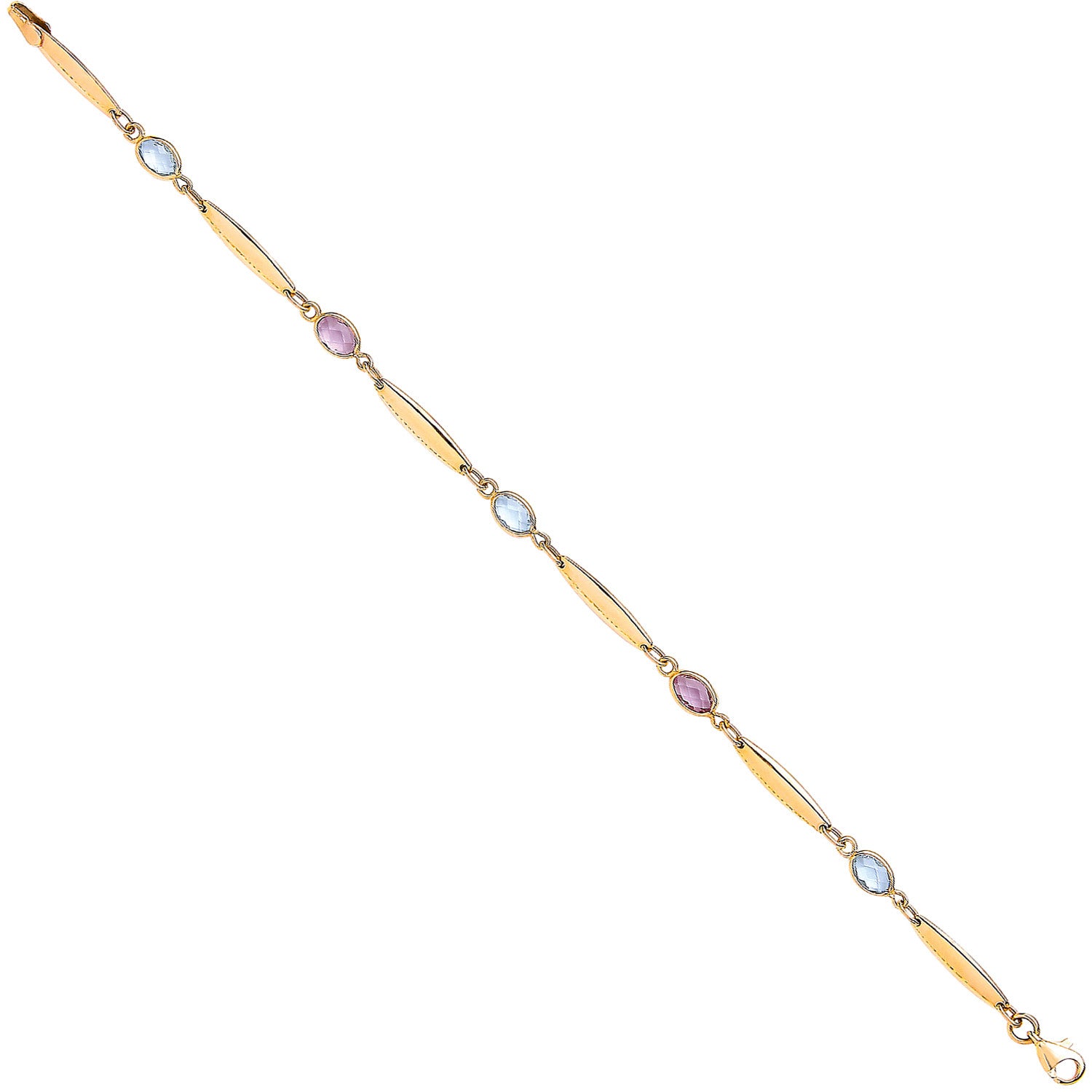 Yellow Gold Ladies Bracelet With Amethyst & Blue Topaz - 9ct Gold