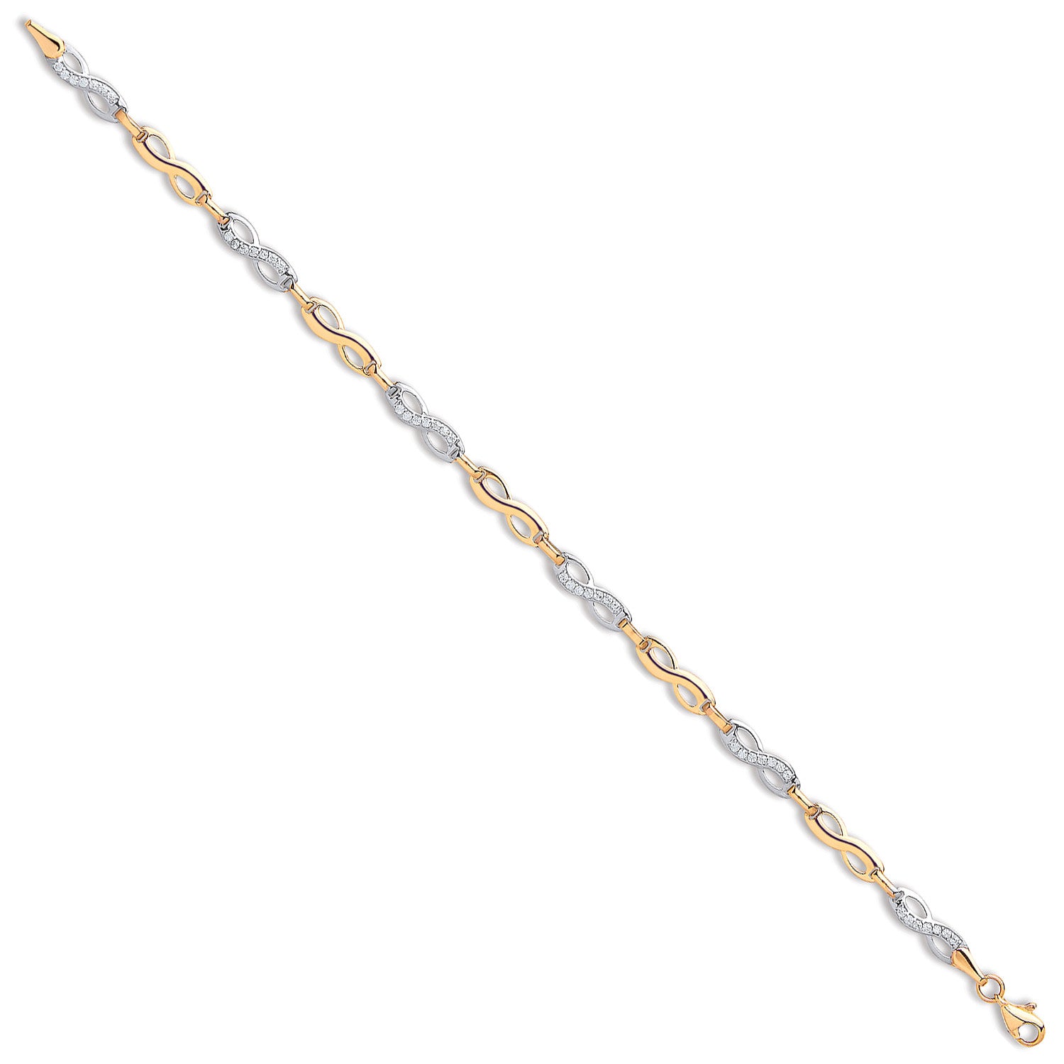Yellow & White Gold Infinity Cubic Zirconia Ladies Bracelet - 9ct Gold