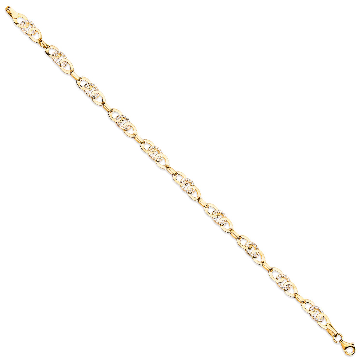 Yellow Gold Cubic Zirconia Entwined Links Bracelet - 9ct Gold