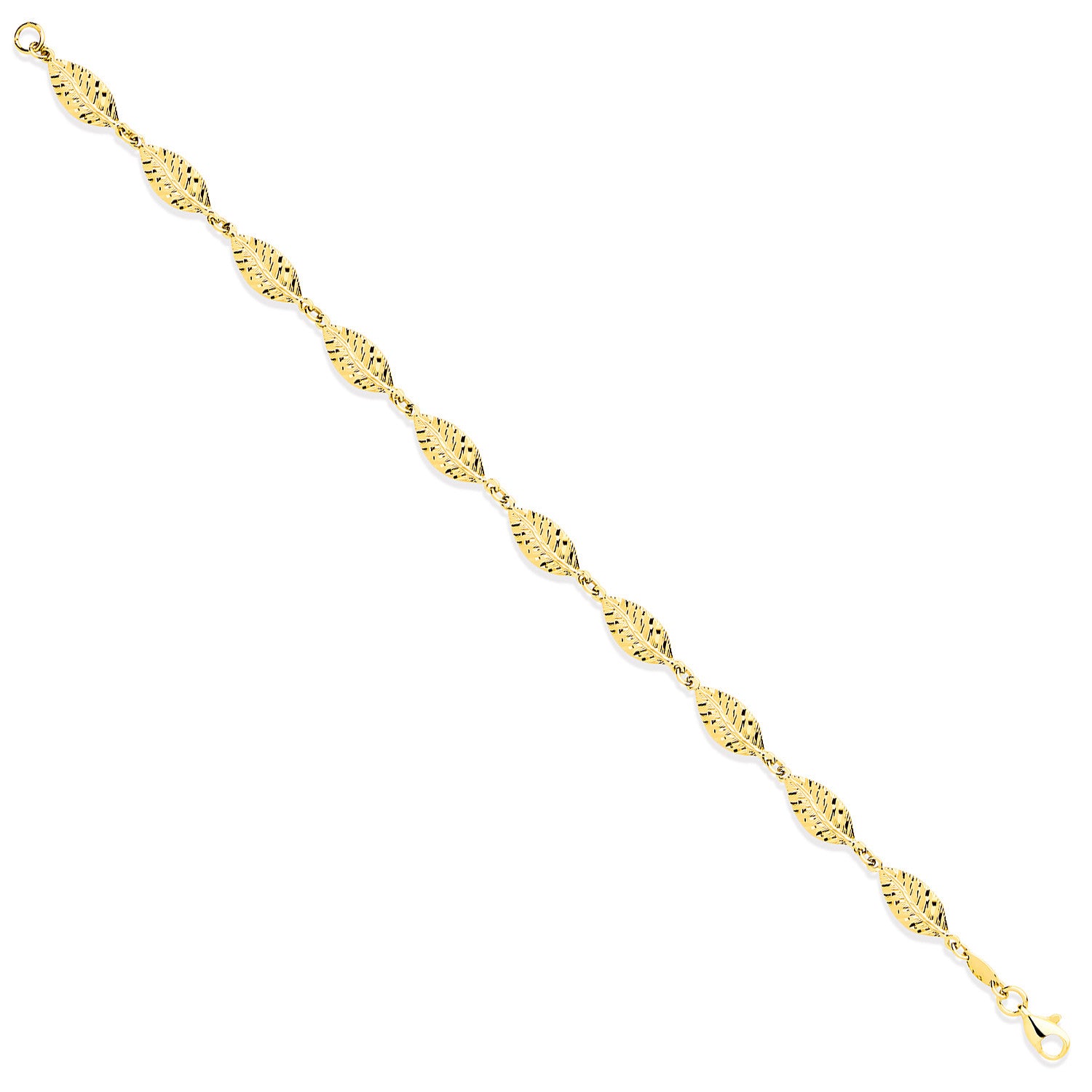 Yellow Gold 6mm Leaf Motif Ladies Bracelet - 9ct Gold
