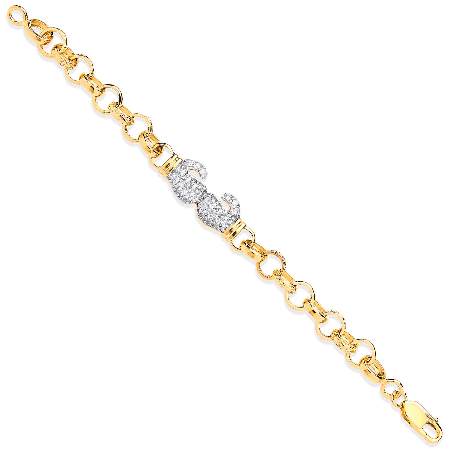 Yellow Gold Belcher Links Cubic Zirconia Boxing Gloves Baby Bracelet - 9ct Gold