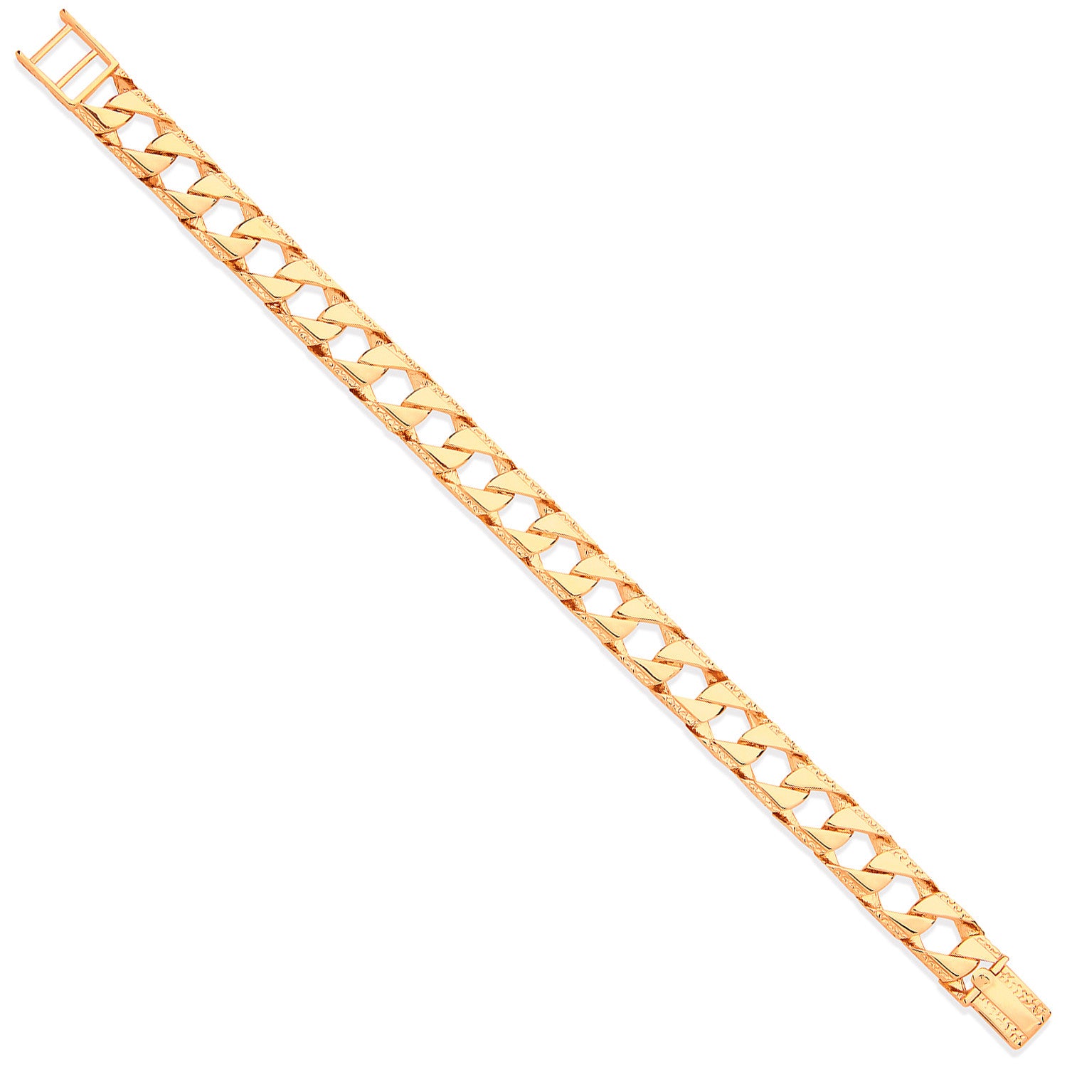 Yellow Gold 11mm Casted Grain Edge Gents Bracelet - 9ct Gold