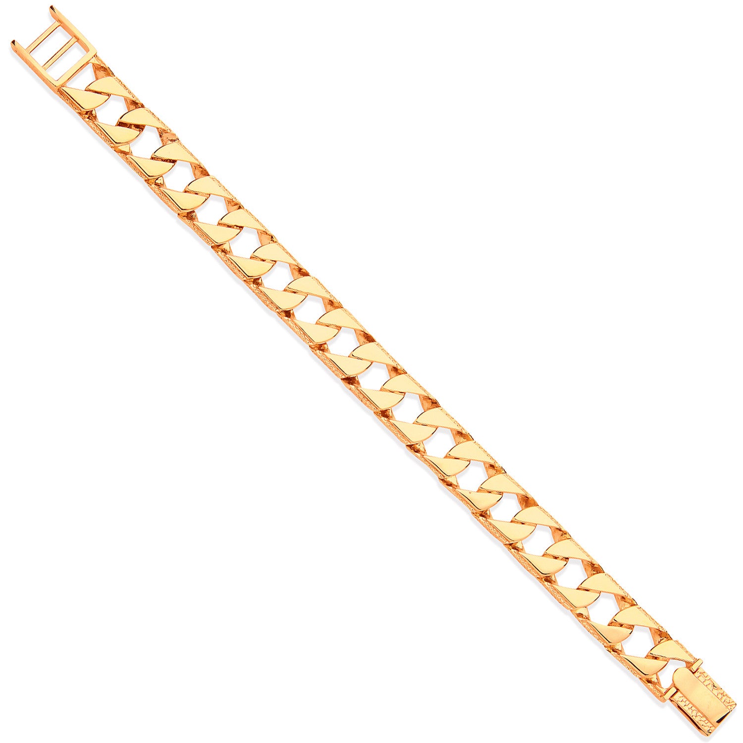 Yellow Gold 12mm Casted Grain Edge Gents Bracelet - 9ct Gold