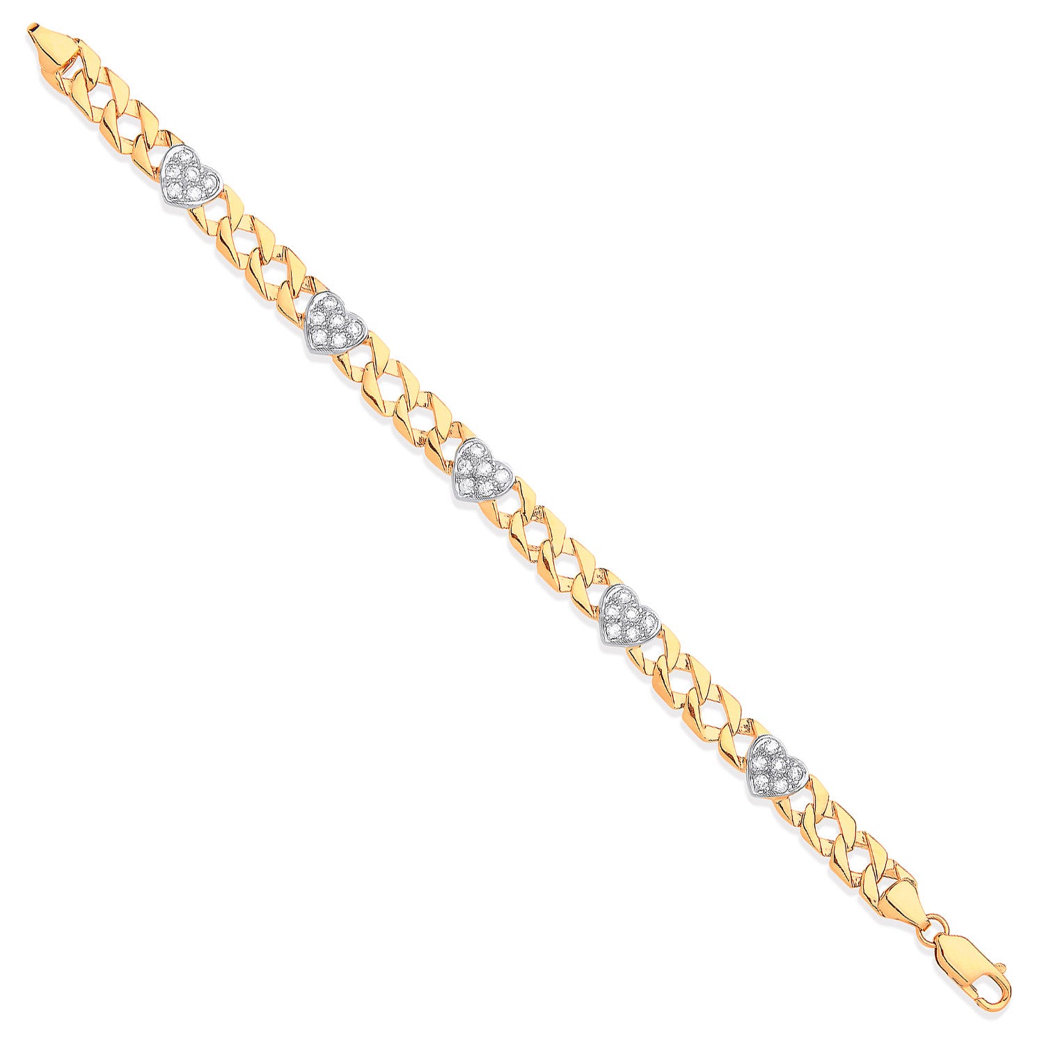 Yellow Gold Casted Ladies Cubic Zirconia Heart Bracelet - 9ct Gold