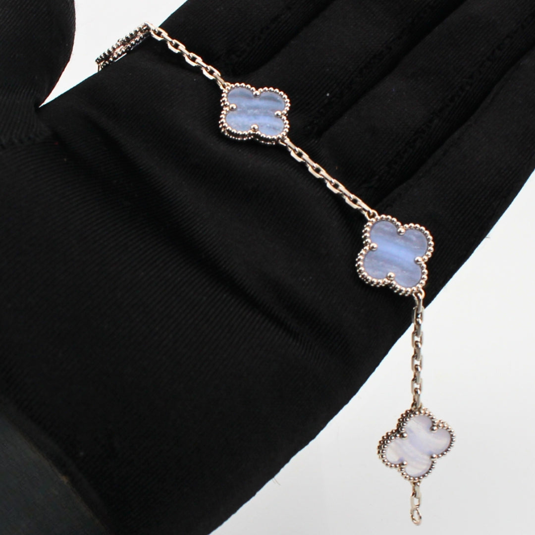 Van Cleef & Arpels Vintage Alhambra Bracelet 5 Motifs Chalcedony 18K White Gold