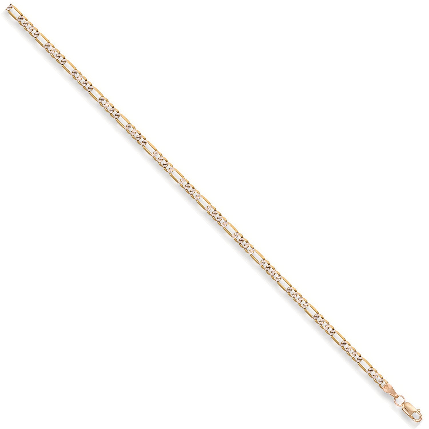 Yellow Gold Rhodium Plated 3.2mm Figaro Chain - 9ct Gold