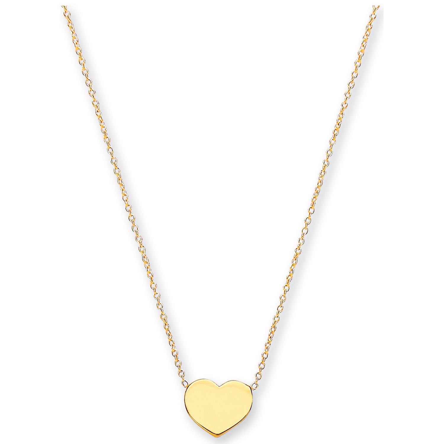 Yellow Gold Rolo Chain with Heart, 18" Necklace - 9ct Gold
