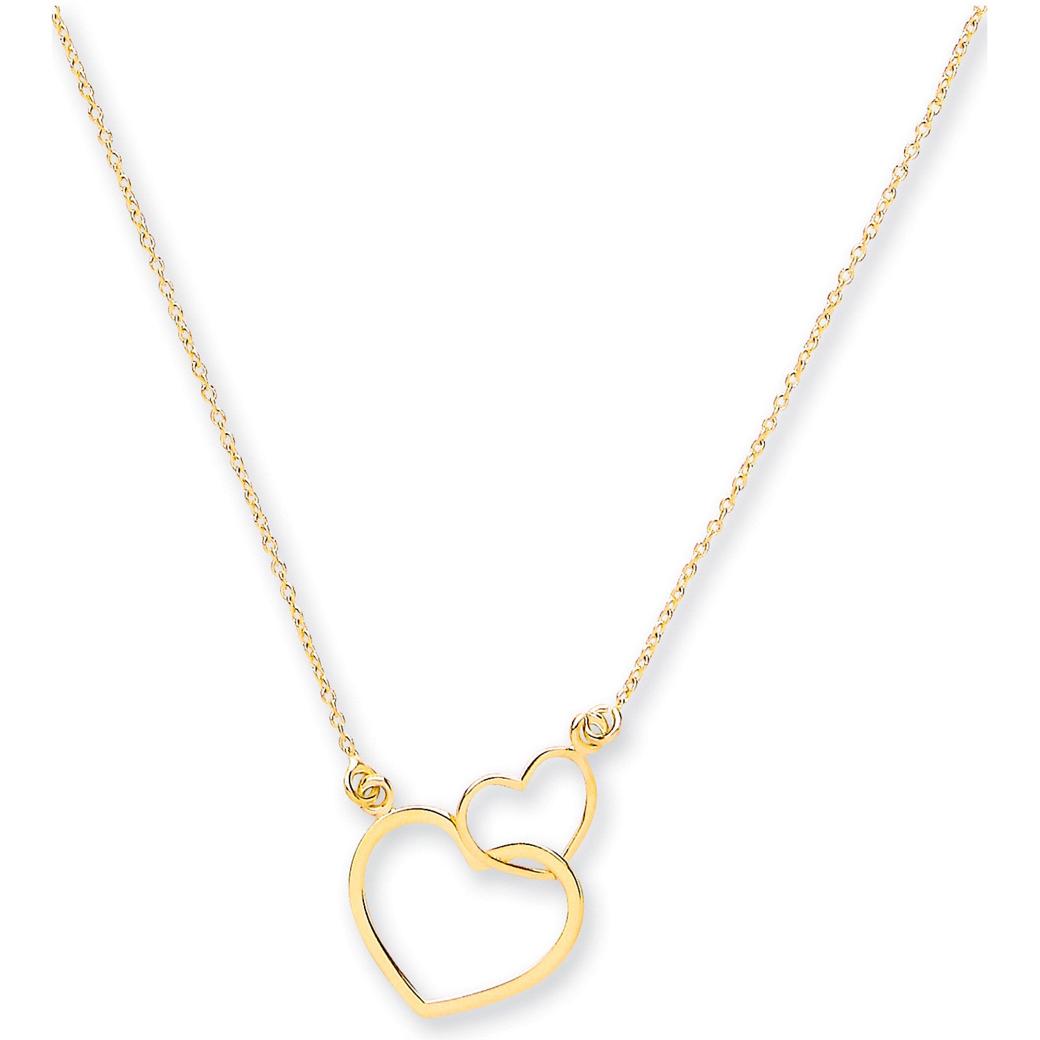 Yellow Gold Rolo Chain, Two Hearts, 18" Necklace - 9ct Gold