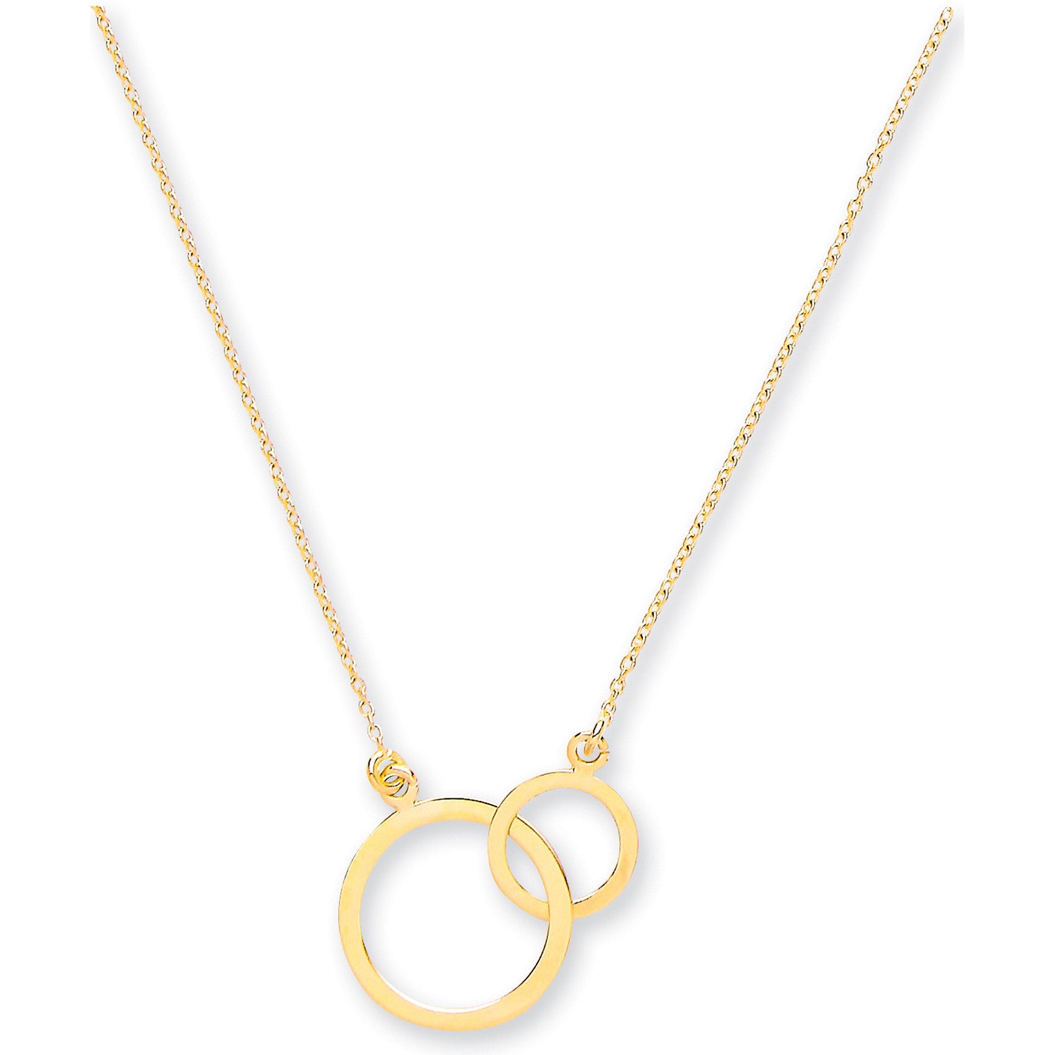 Yellow Gold Rolo Chain, Interlocking Circles Pendant, 18" Necklace - 9ct Gold