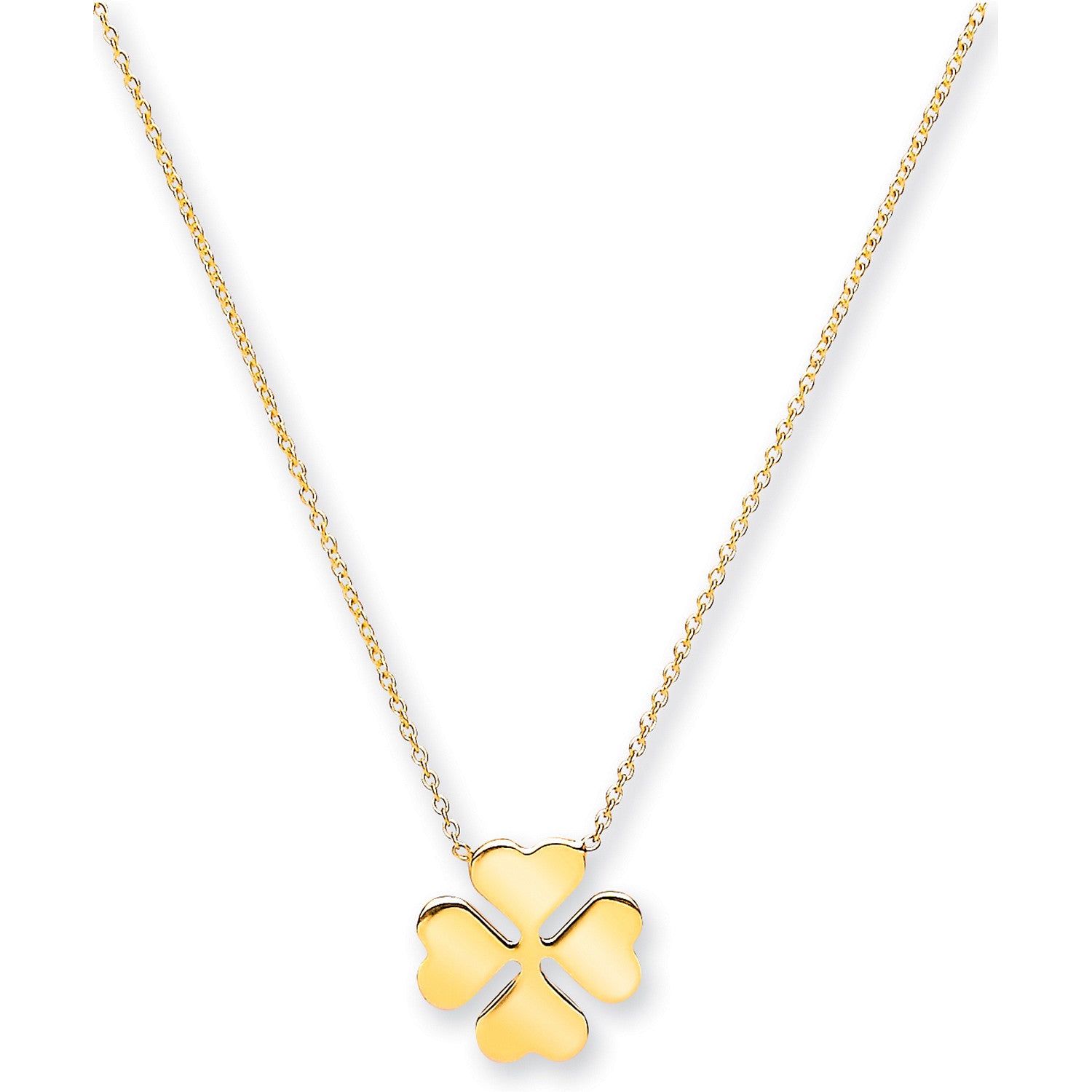 Yellow Gold Rolo Chain, 4 Leaf Clover, 18" Necklace - 9ct Gold