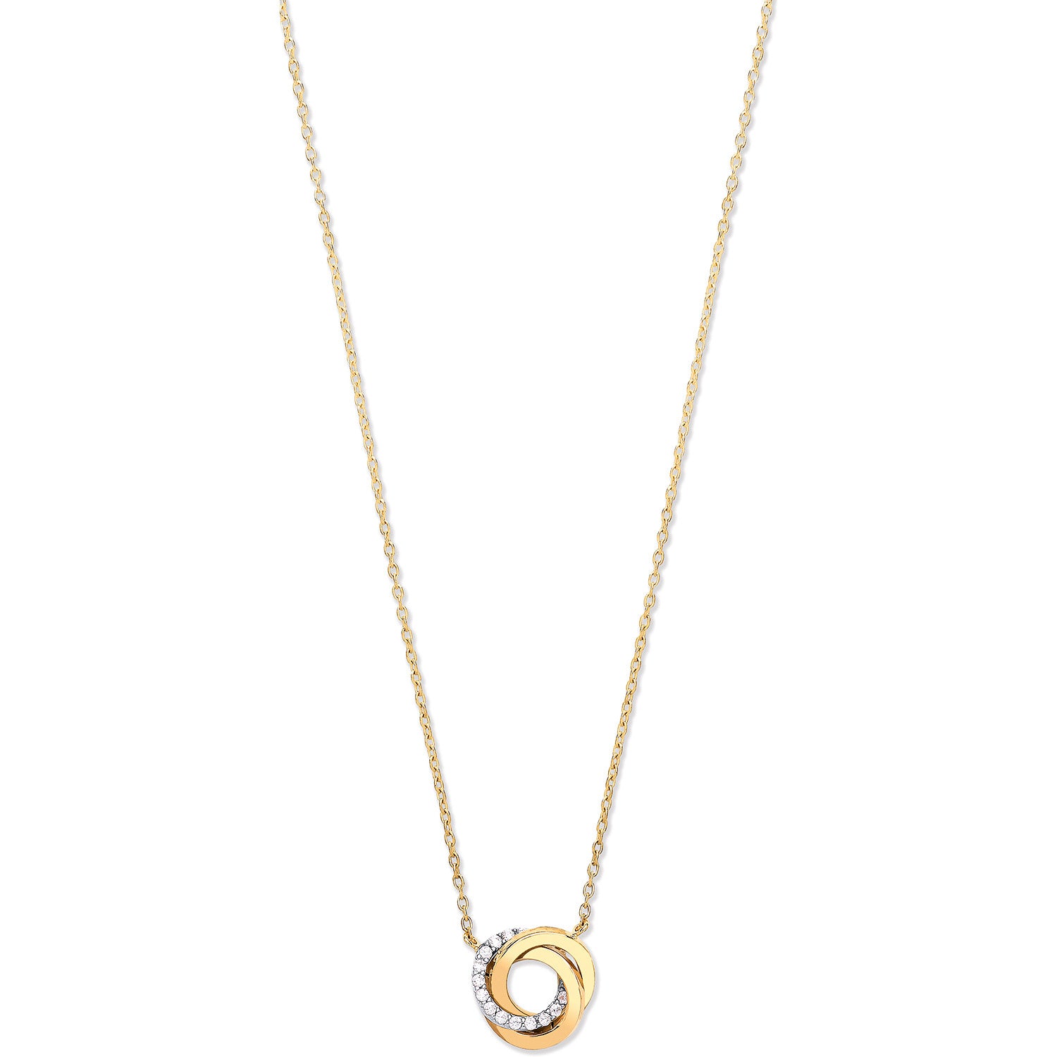 Yellow, White & Rose Gold Entwined 3 Rings Cubic Zirconia Necklace - 9ct Gold