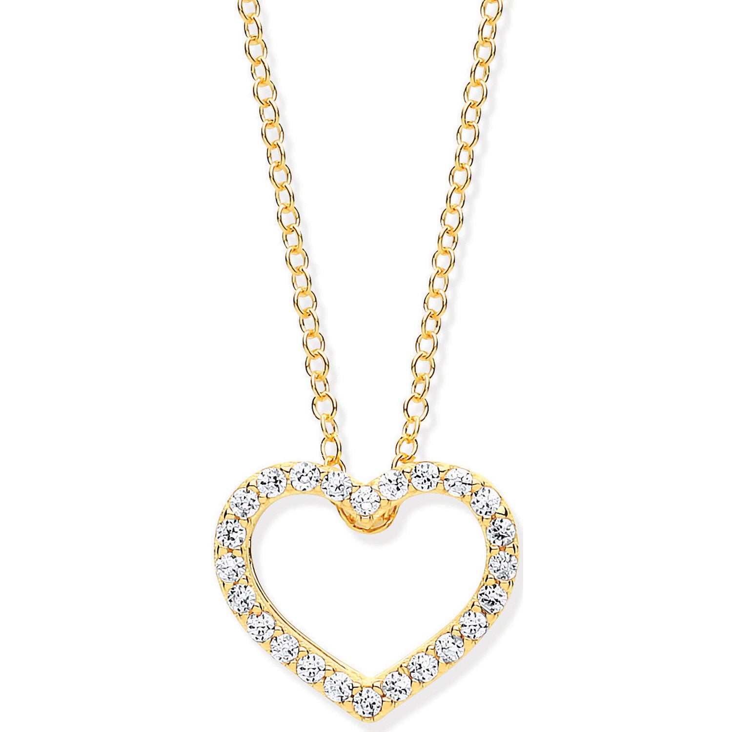 Yellow Gold Cubic Zirconia Heart Pendant on 18" Chain - 9ct Gold