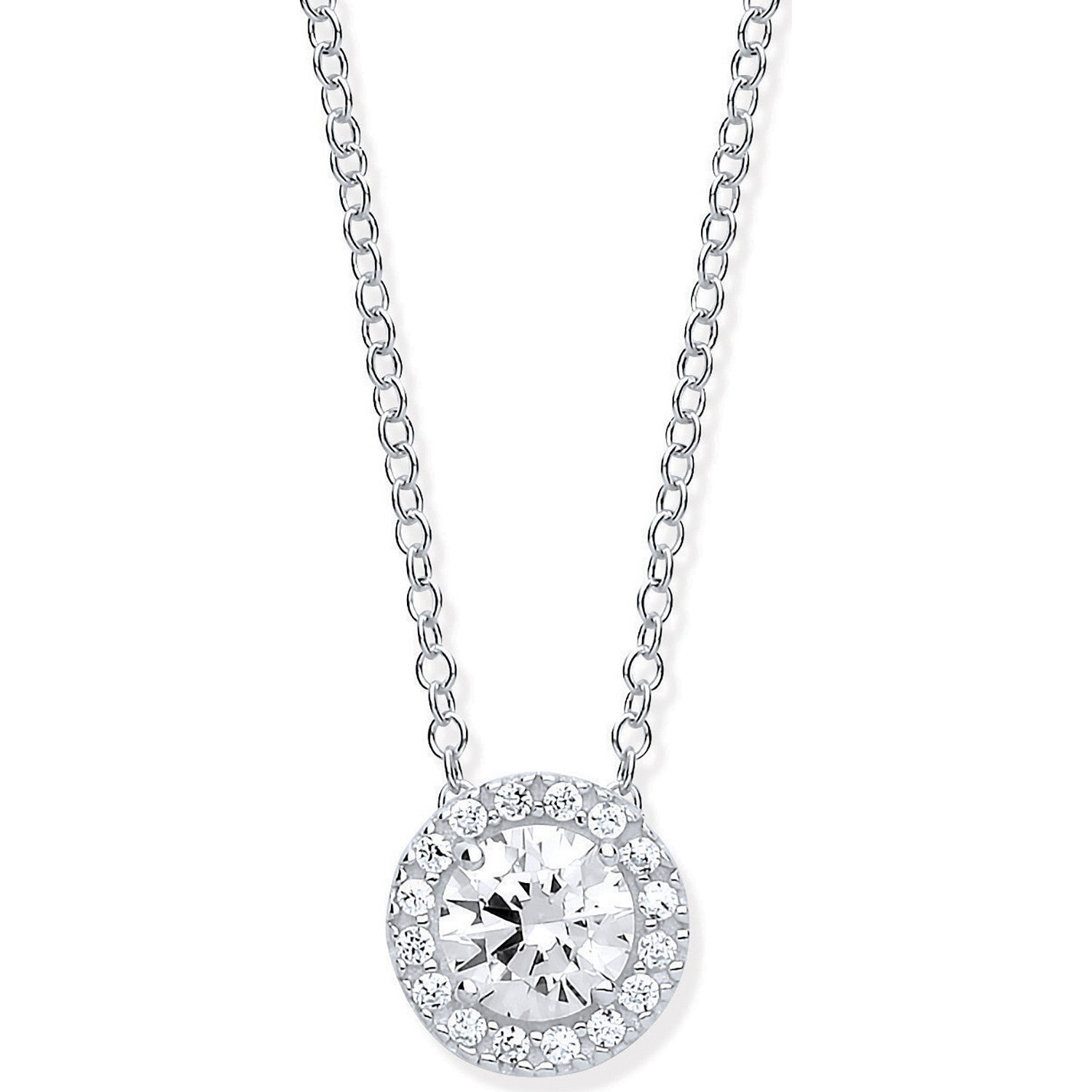 White Gold Round Cubic Zirconia Pendant on 18" Chain - 9ct Gold