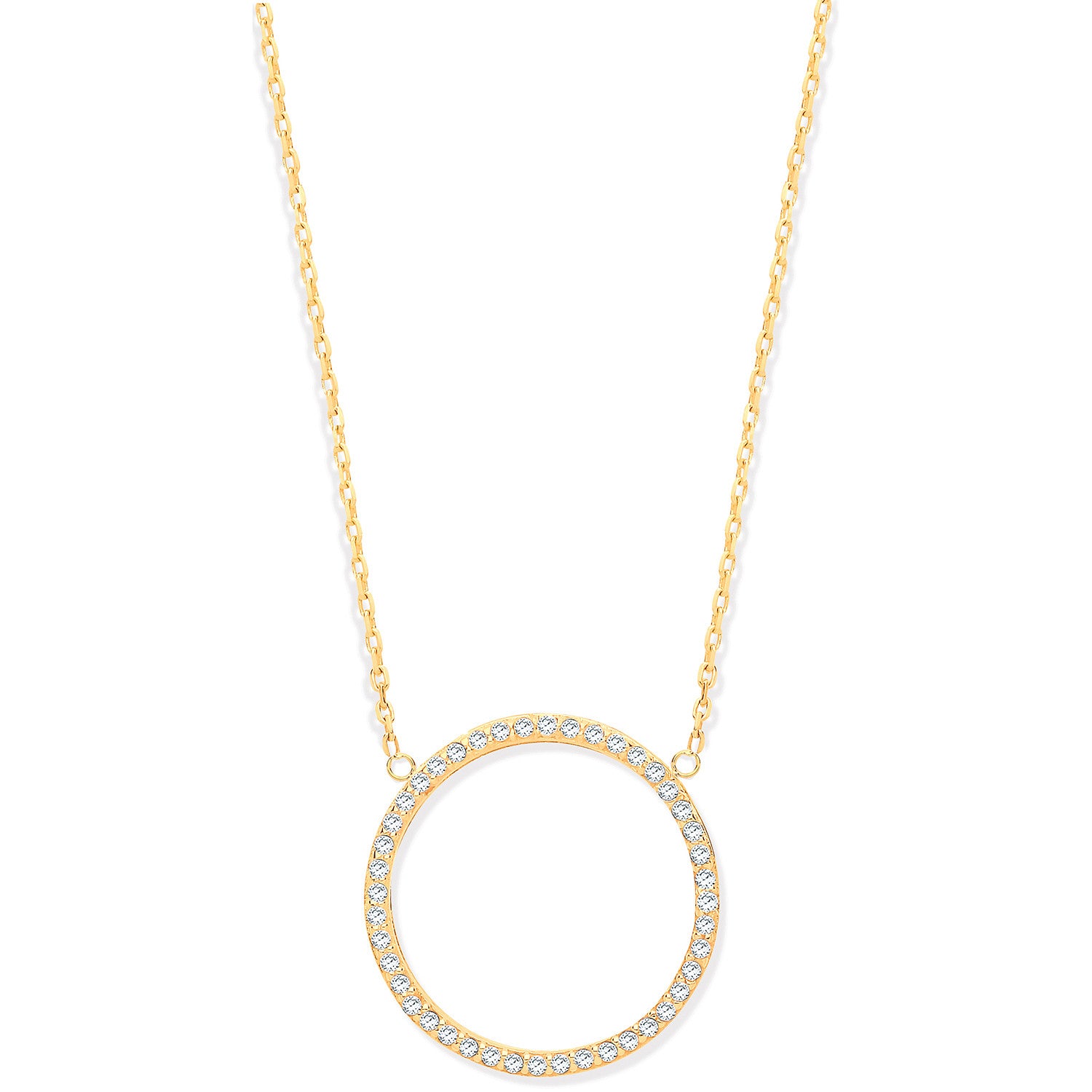 9ct Yellow Gold Circle of Life Cubic Zirconia Pendant 17" + 2" Chain