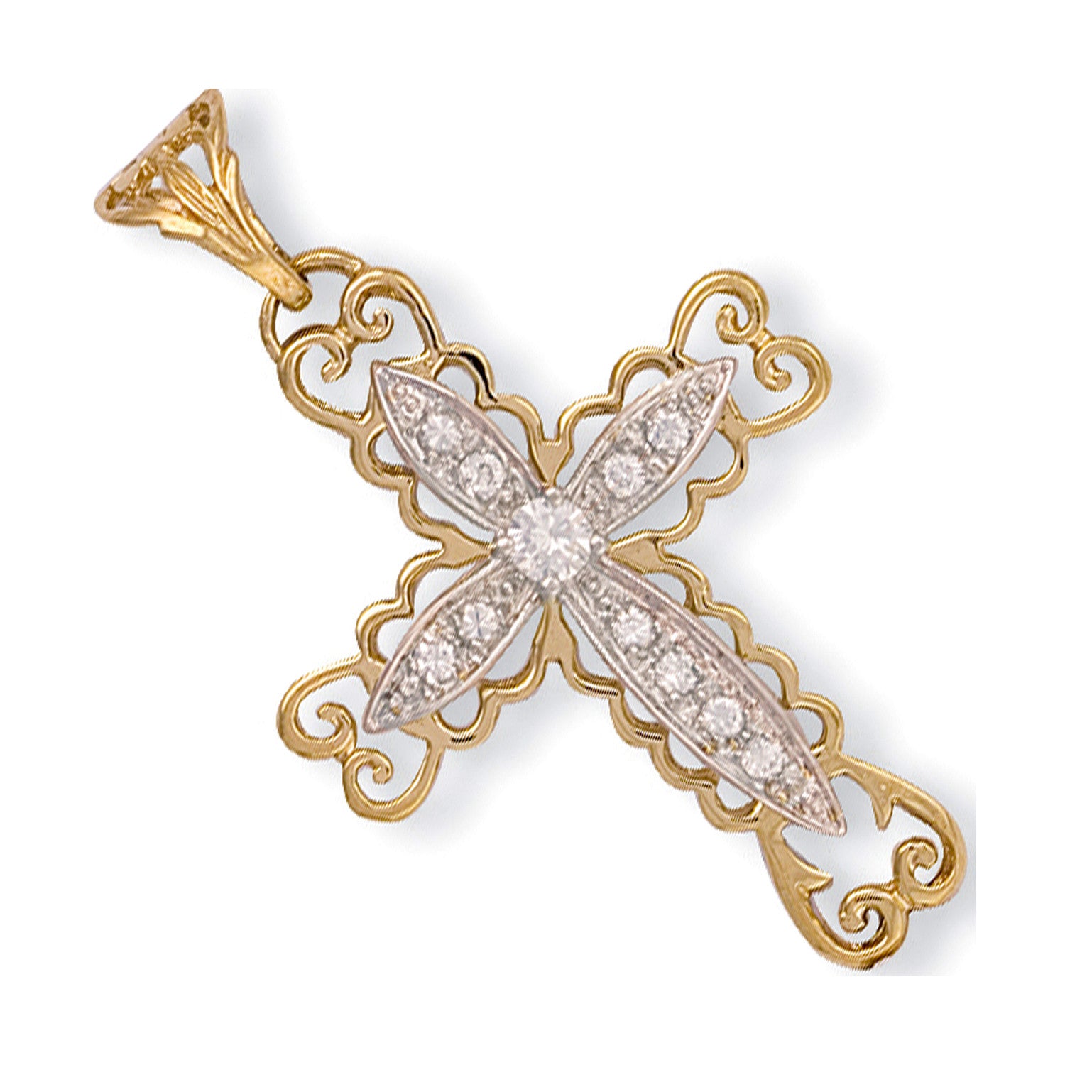 Yellow Gold Fancy Pave Set Cubic Zirconia Cross - 9ct Gold