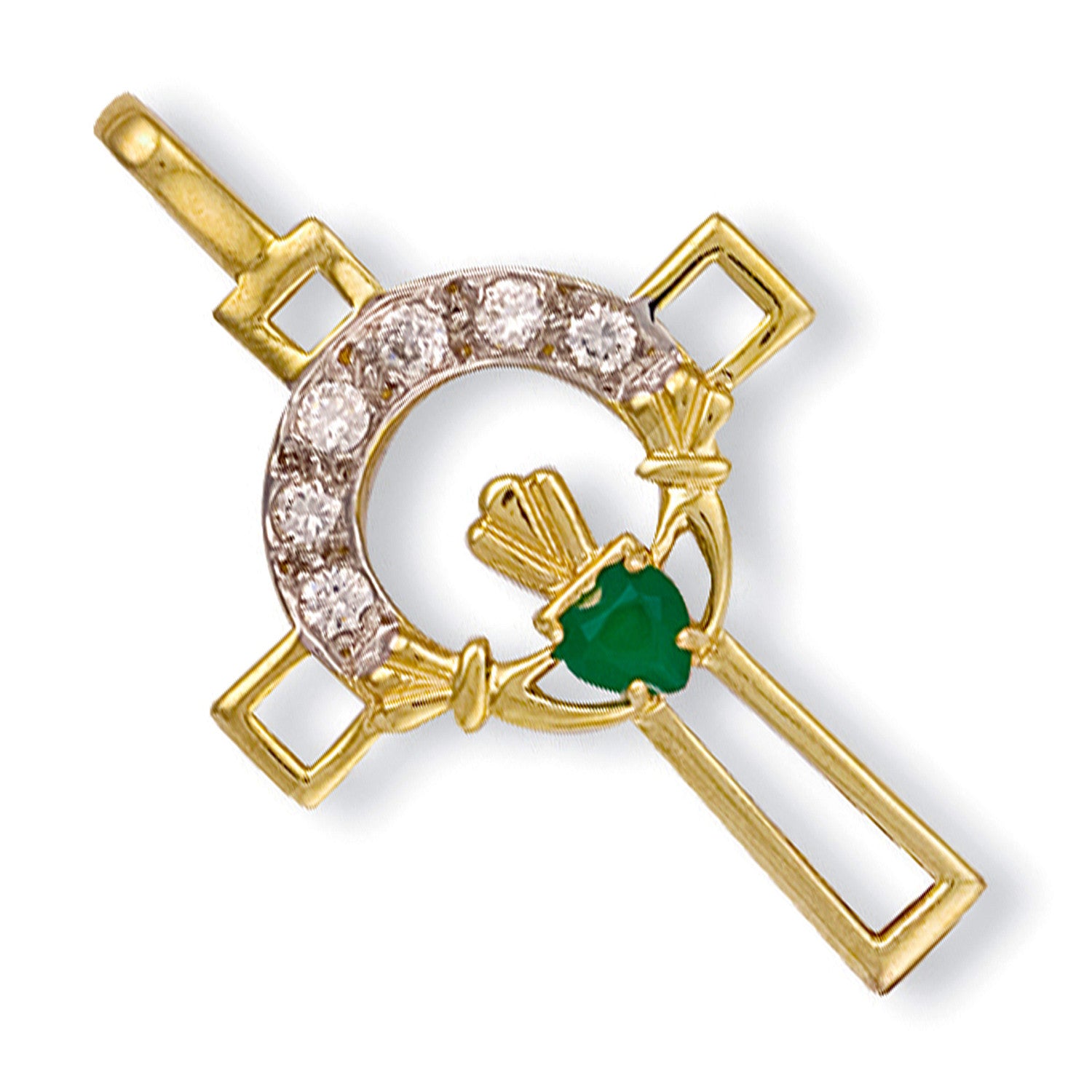 Yellow Gold Cubic Zirconia Claddagh Cross - 9ct Gold