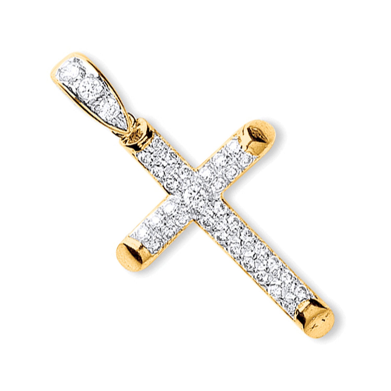 Yellow Gold Round Tubed Cubic Zirconia Cross - 9ct Gold