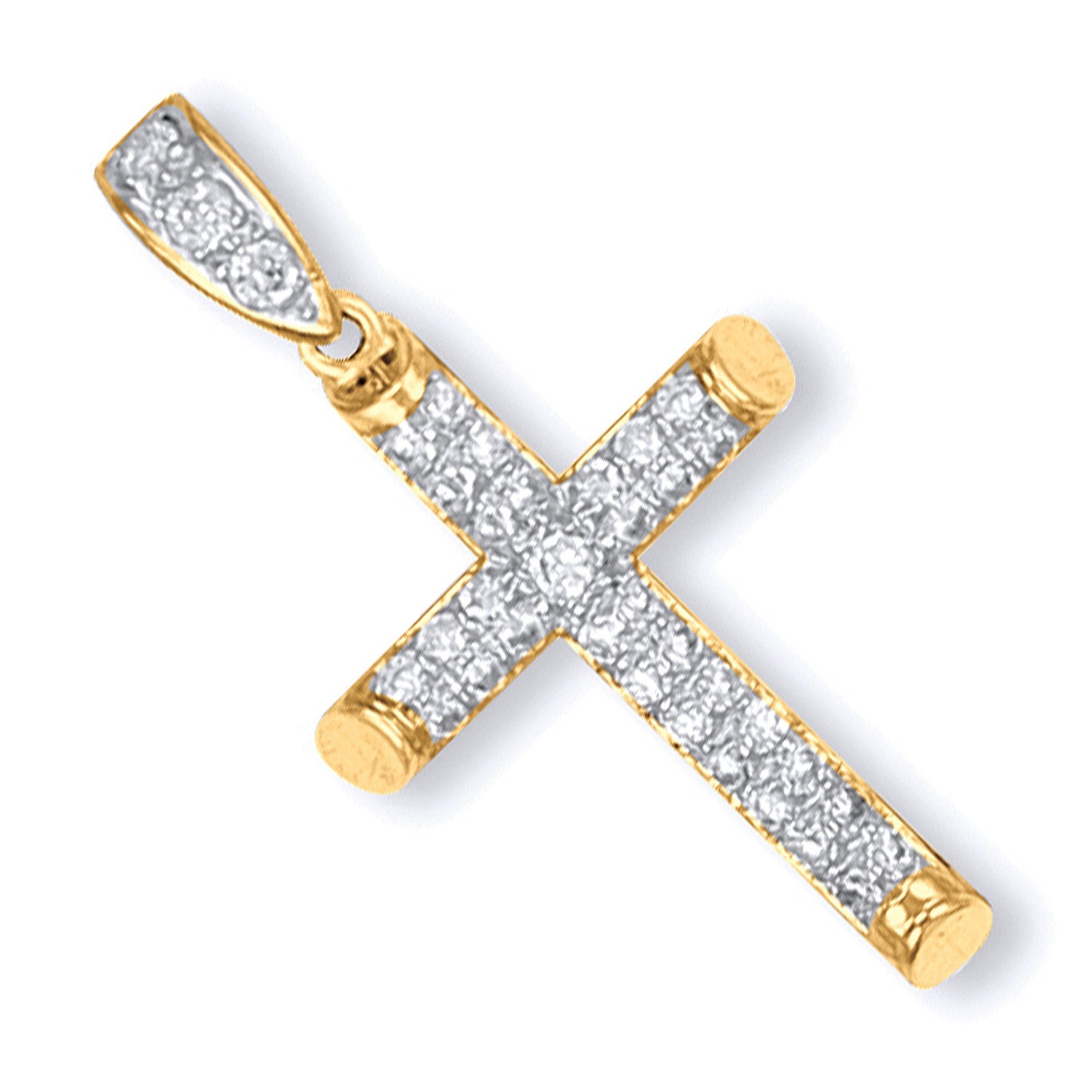 Yellow Gold Large Round Tubed Cubic Zirconia Cross - 9ct Gold