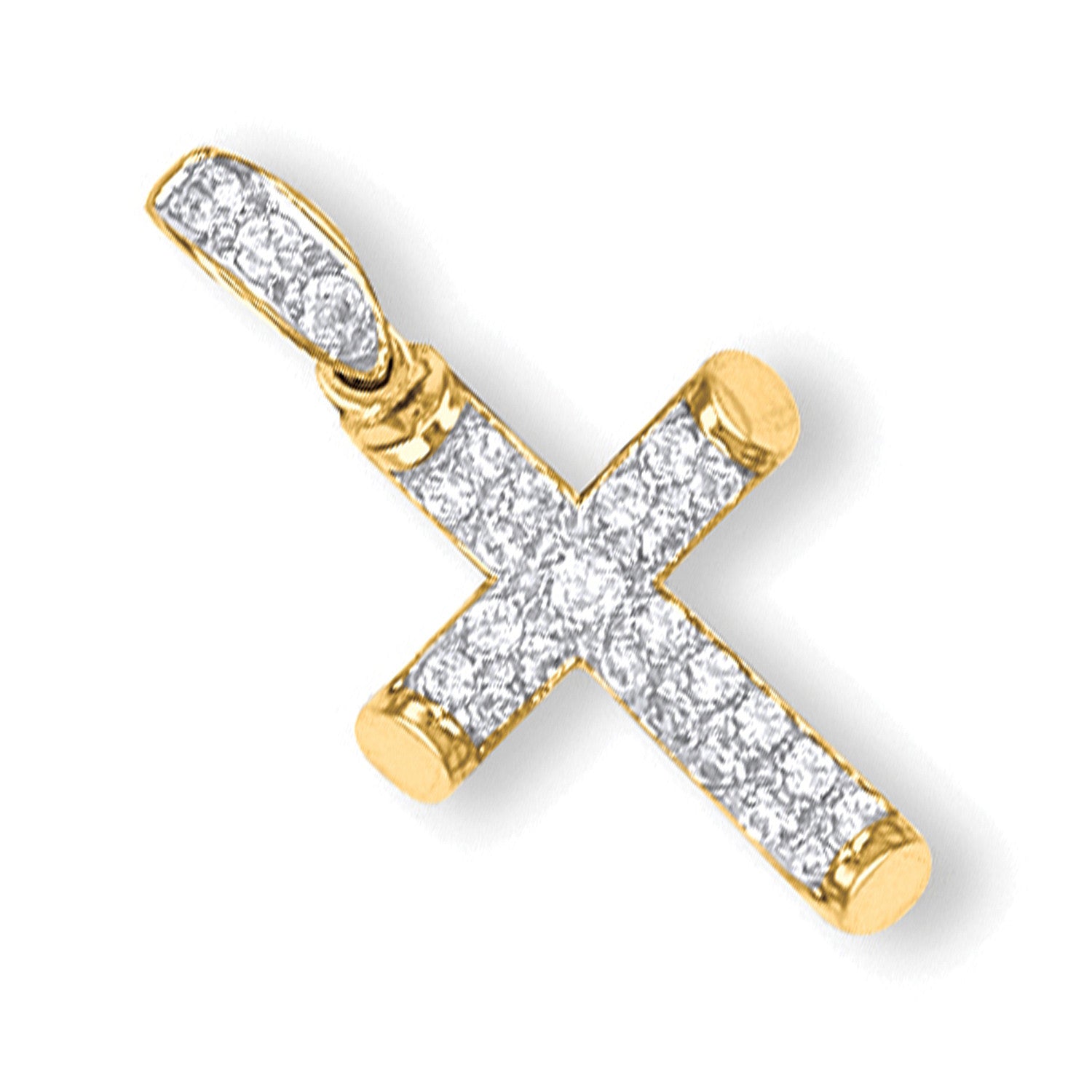 Yellow Gold Round Tubed Cubic Zirconia Cross - 9ct Gold