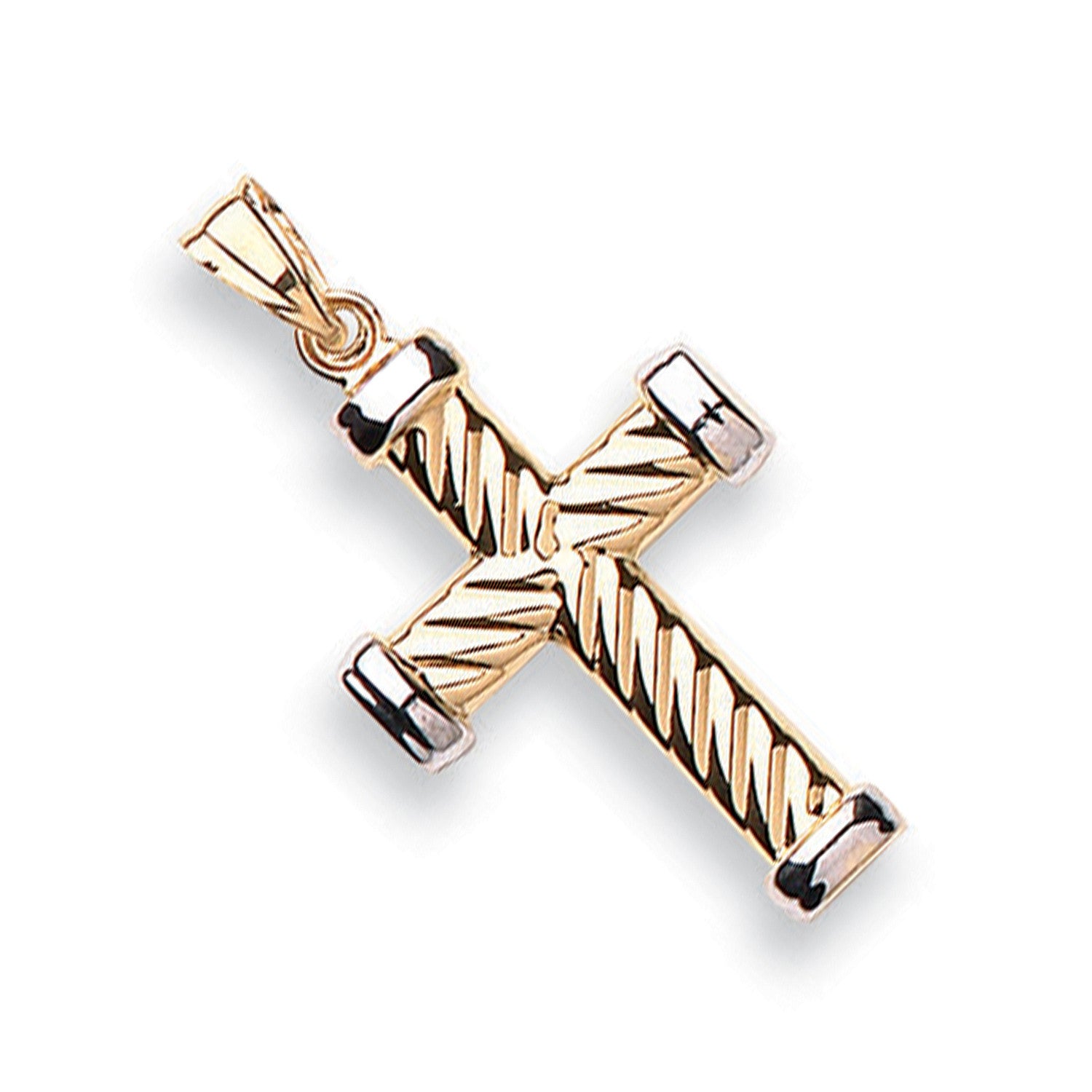 White & Yellow Gold Ribbed Cross - 9ct Gold