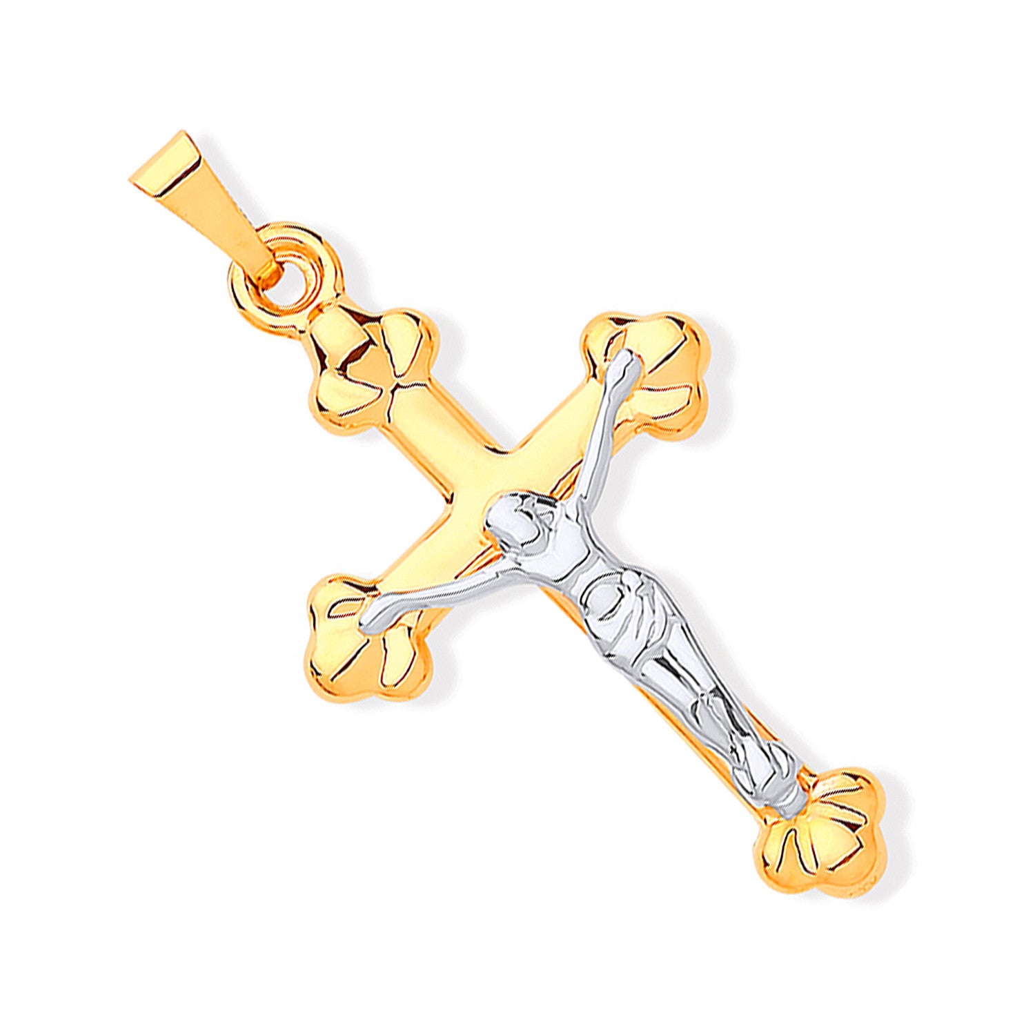 Yellow & White Gold Crucifix Pendant - 9ct Gold