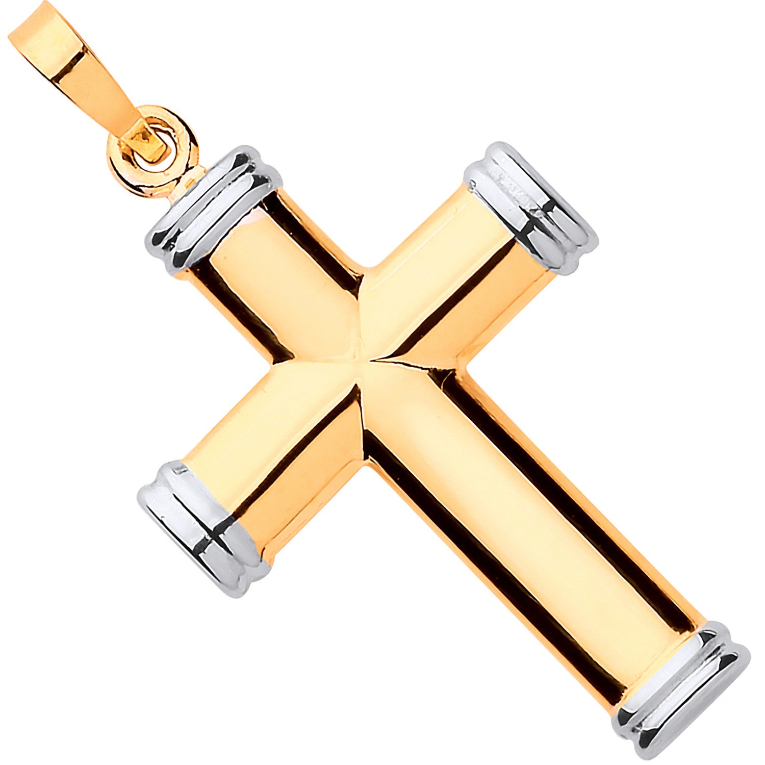 Yellow & White Gold Hollow Tube Plain Cross - 9ct Gold