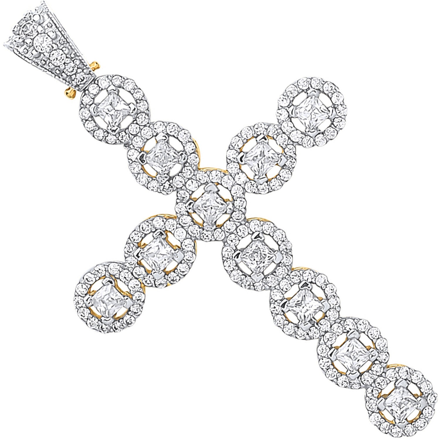 Yellow Gold P/C Cubic Zirconia Halo Style Setting Cross