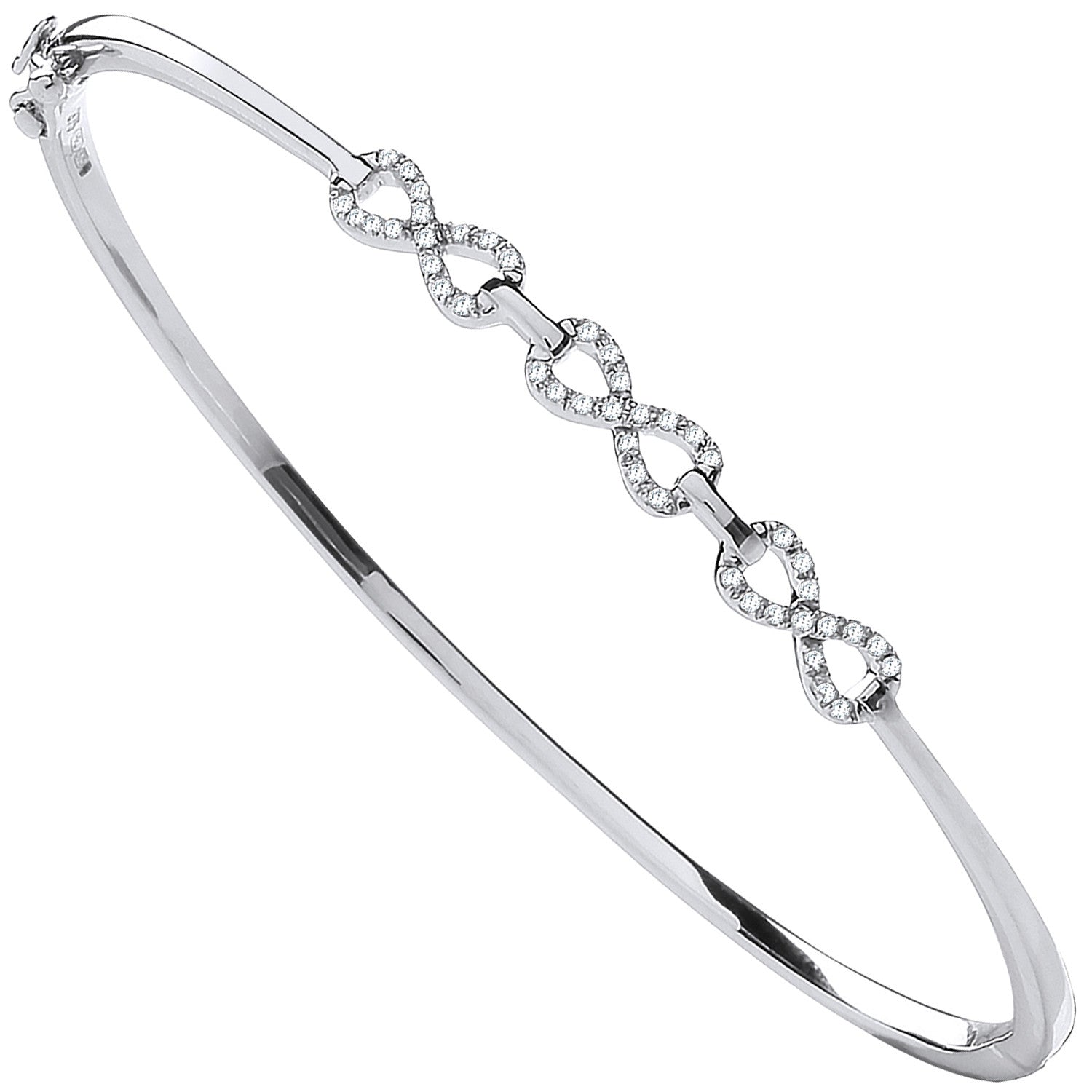 9ct White Gold 0.15ctw Small Infinity Diamond Bangle - 9ct Gold