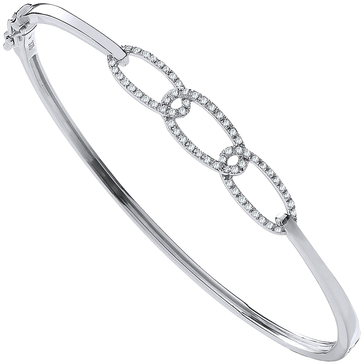 9ct White Gold 0.20ctw Chain Link Diamond Bangle - 9ct Gold