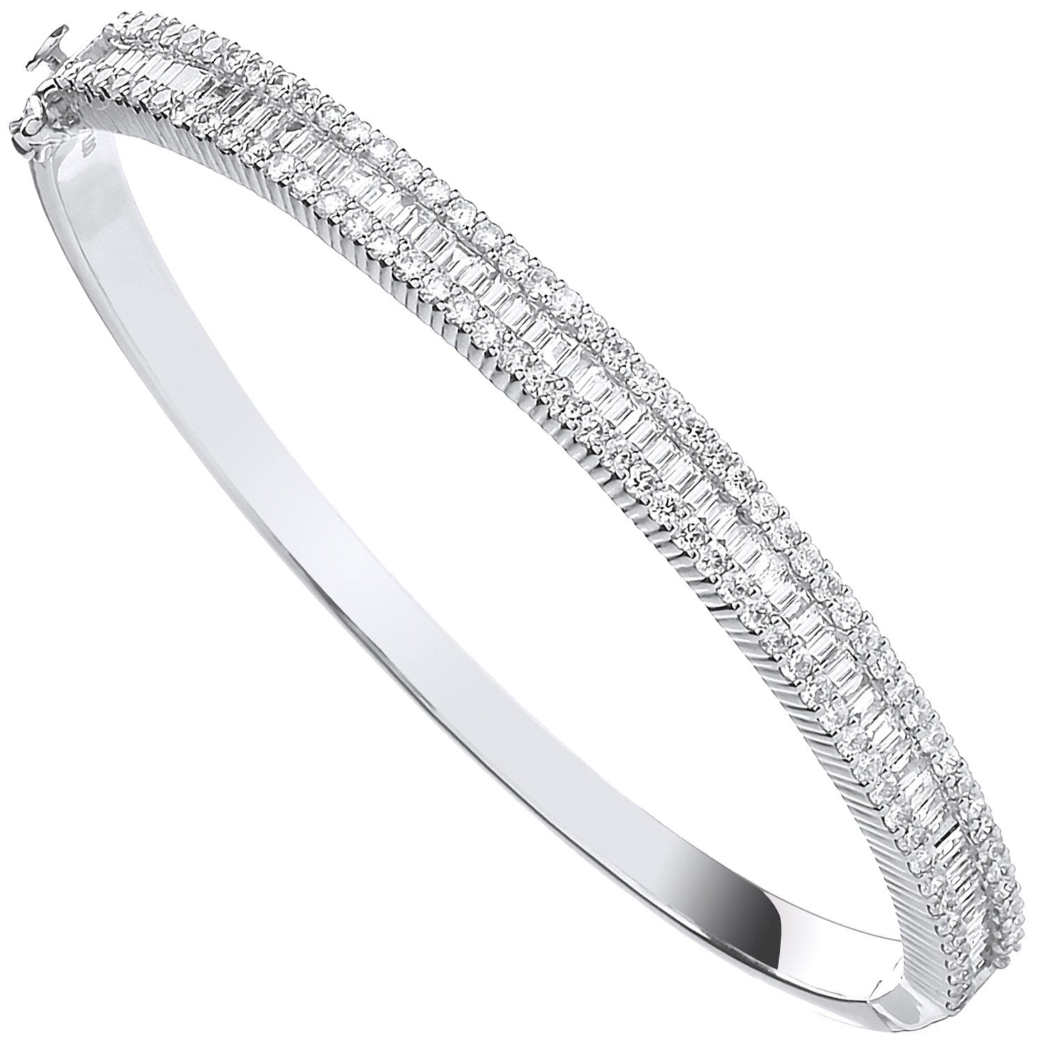 18ct White Gold 3.00ct Baguette & Brilliant Cut Diamond Half Eternity Bangle - 18ct Gold