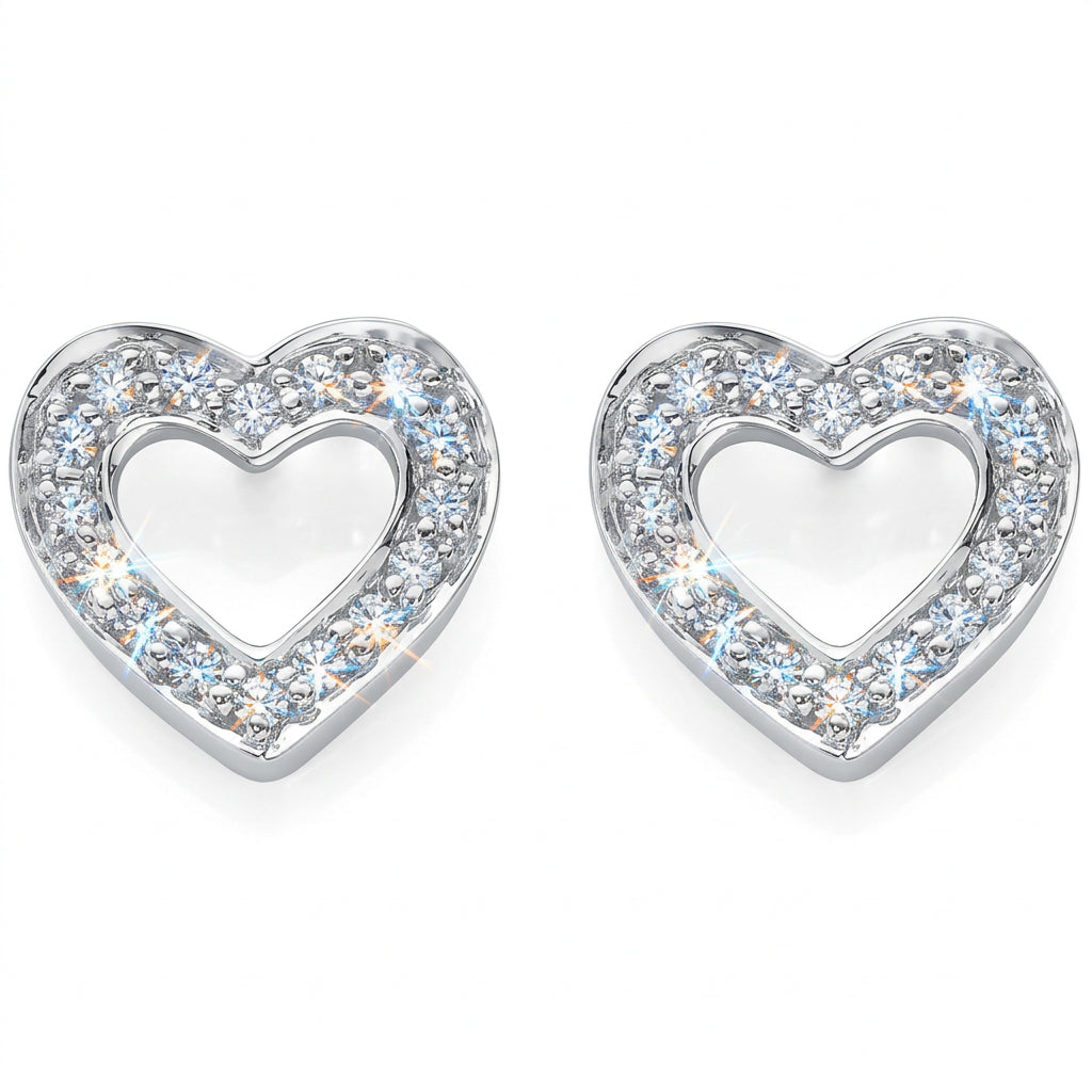 18ct White Gold 0.18ct Diamond Heart Stud Earrings