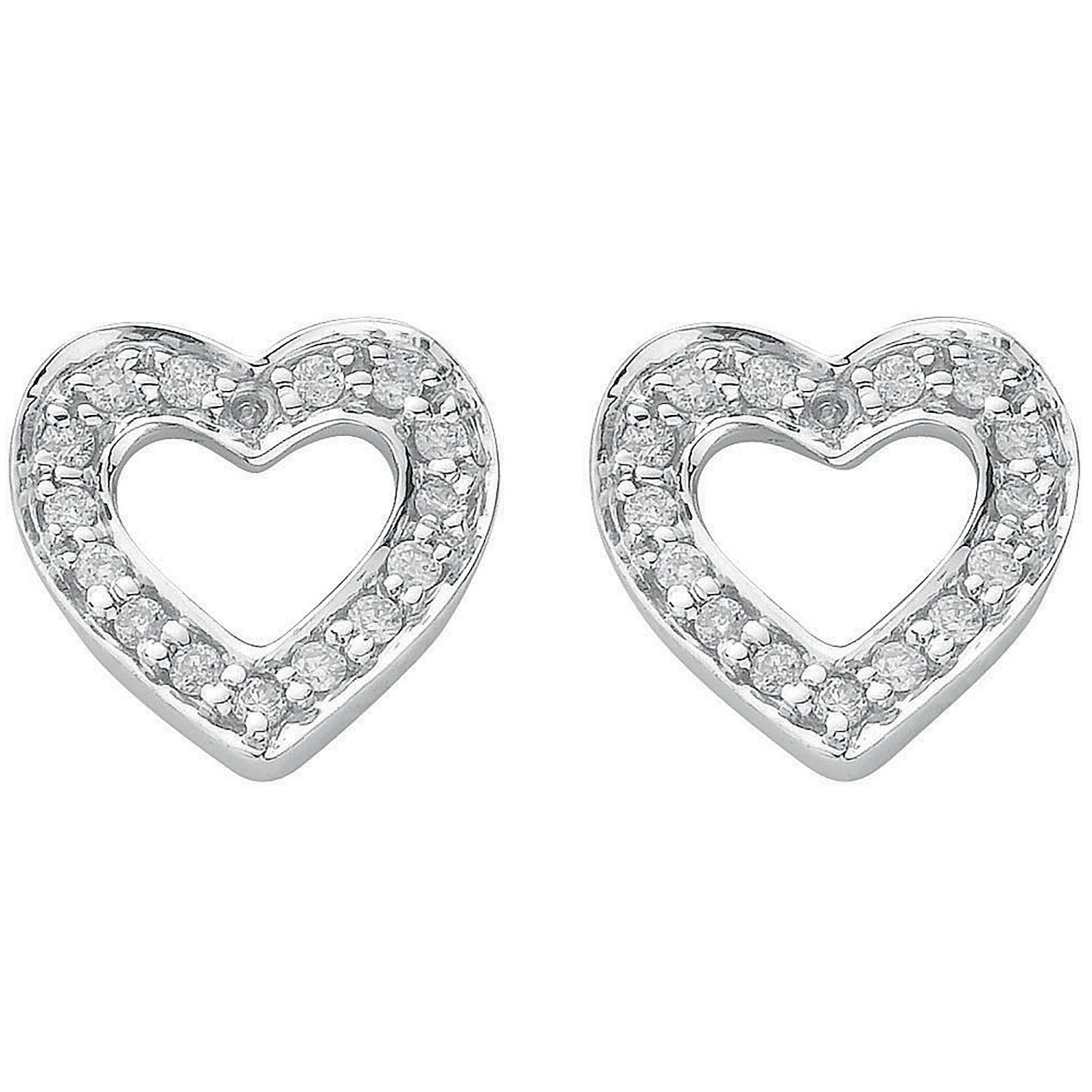 18ct White Gold 0.18ct Diamond Heart Stud Earrings - 18ct Gold
