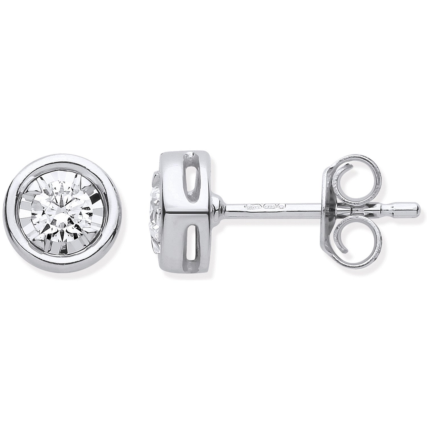 9ct White Gold Rub-Over Illusion Set 0.25ctw Diamond Studs - 9ct Gold