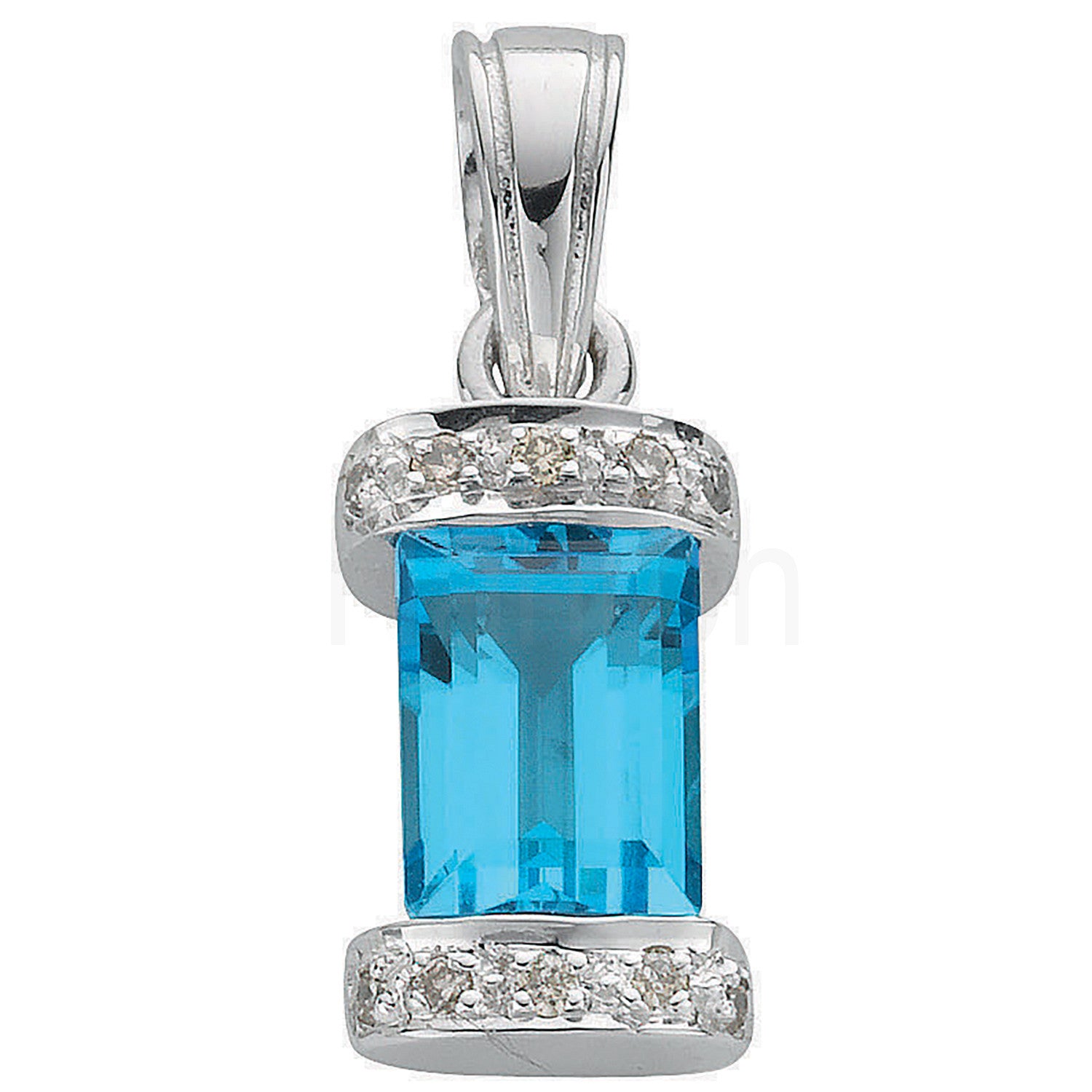 9ct White Gold Diamond & Blue Topaz Pendant - 9ct Gold