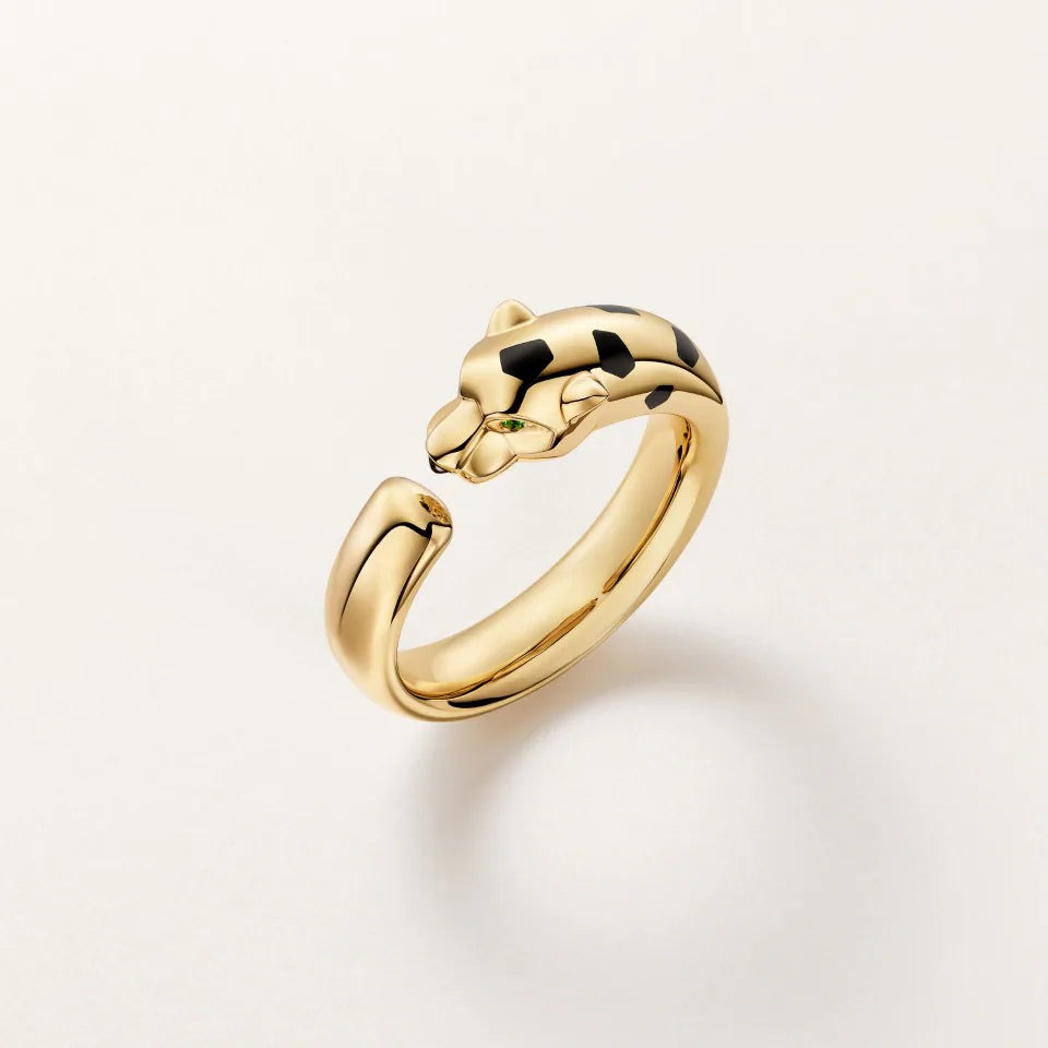 Cartier Panthère de Cartier Ring Black Lacquer Tsavorite Garnets Onyx 18K Yellow Gold