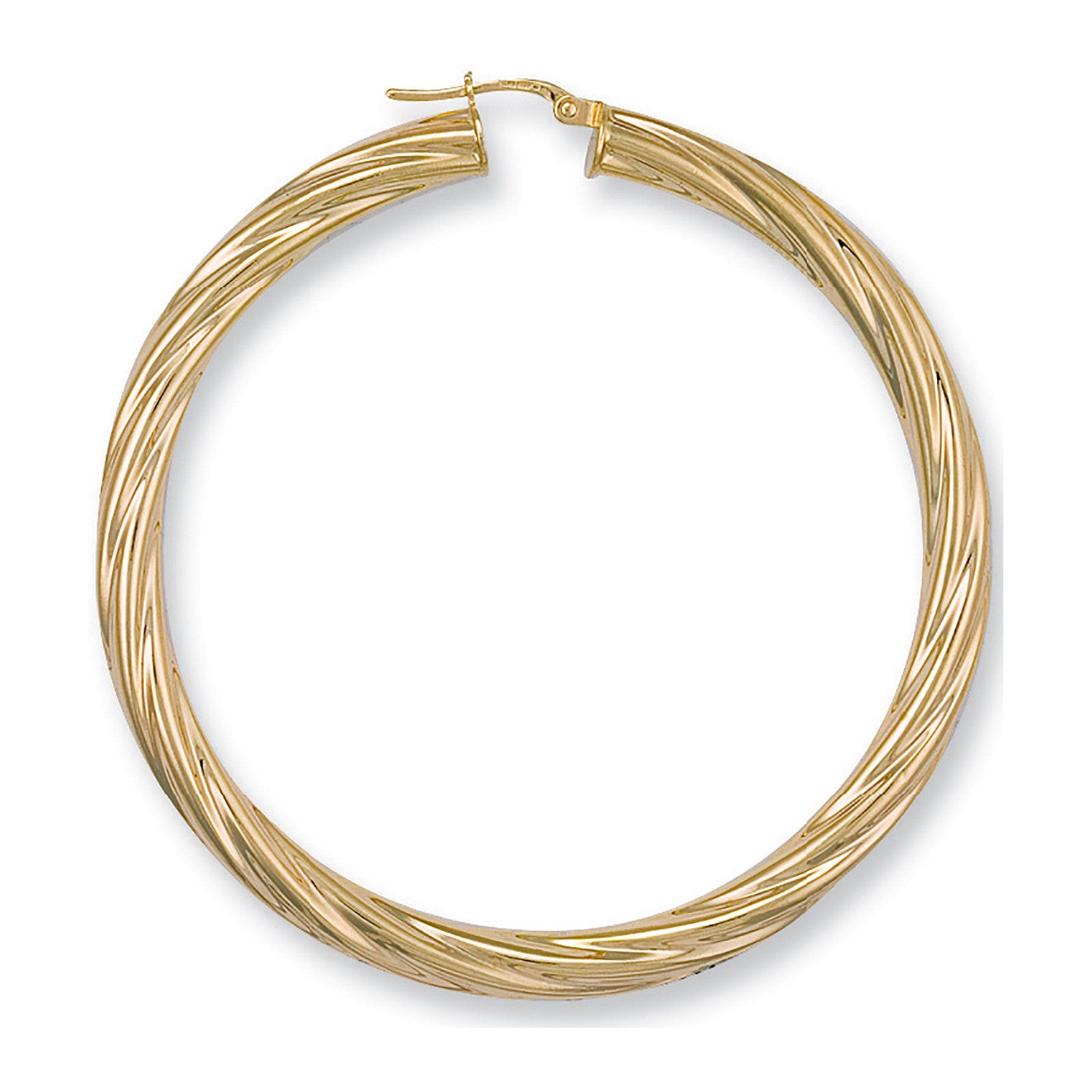Yellow Gold 59mm Twisted Hoop Earrings - 9ct Gold