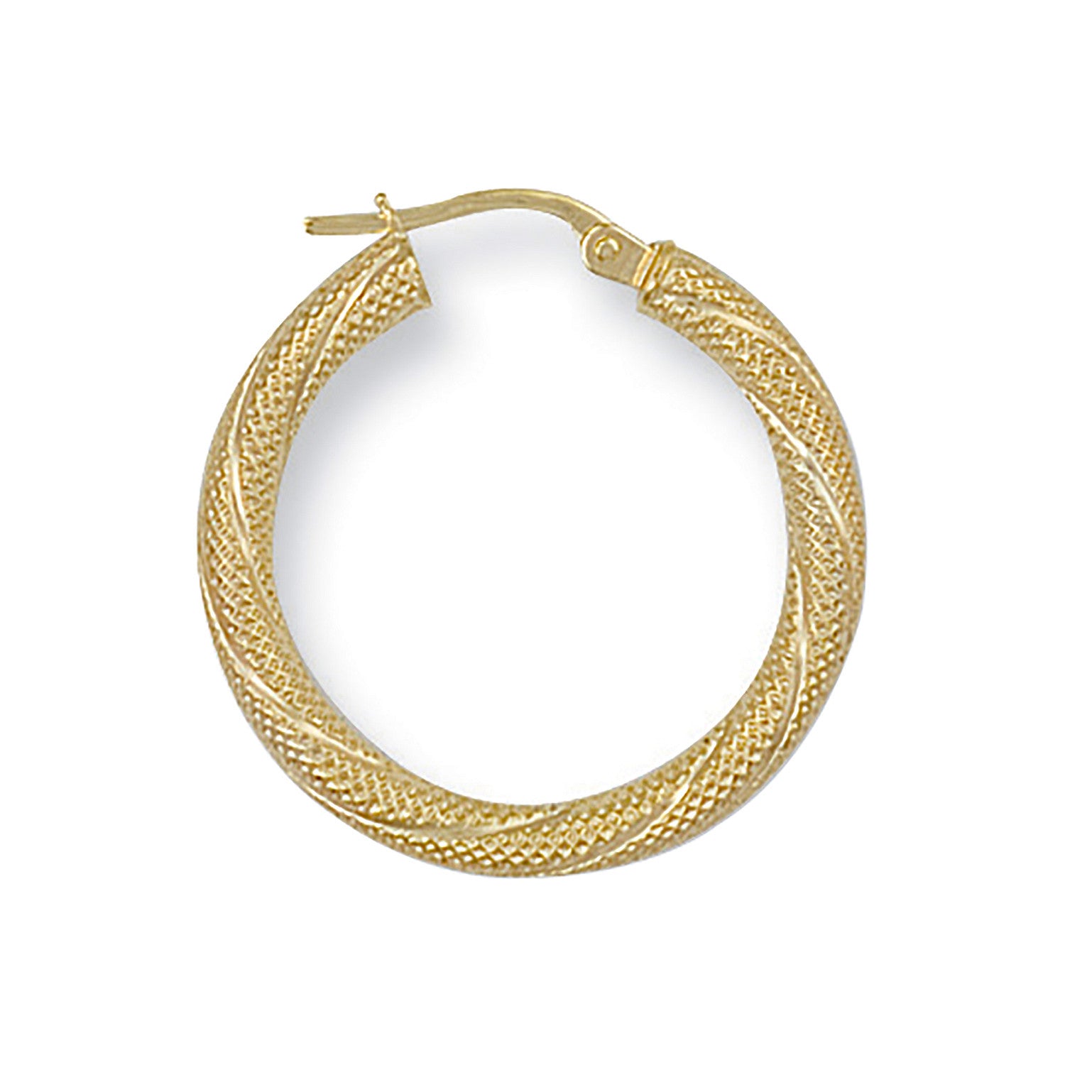 Yellow Gold 25mm Frosted Twisted Hoop Earrings - 9ct Gold