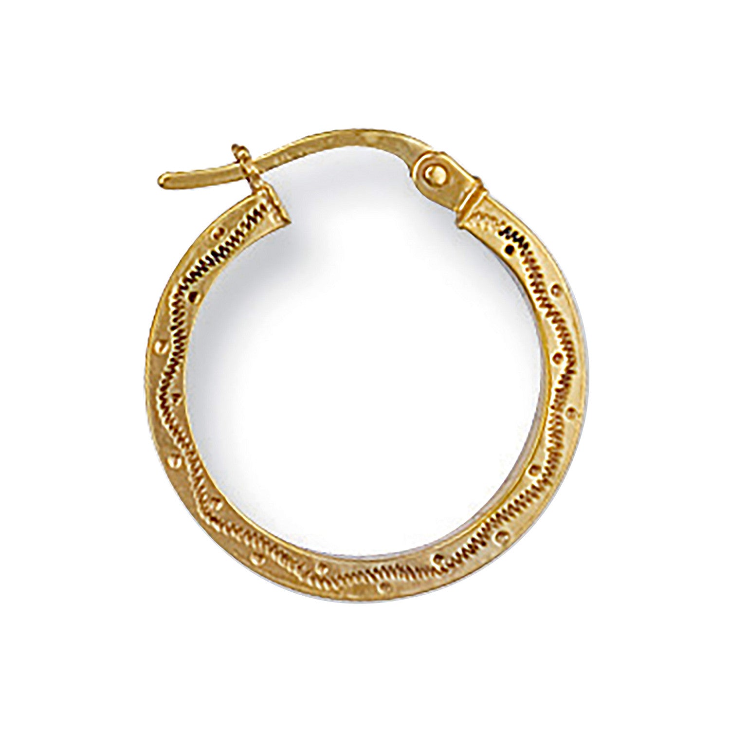 Yellow Gold 18mm Patterned Hoop Earrings - 9ct Gold