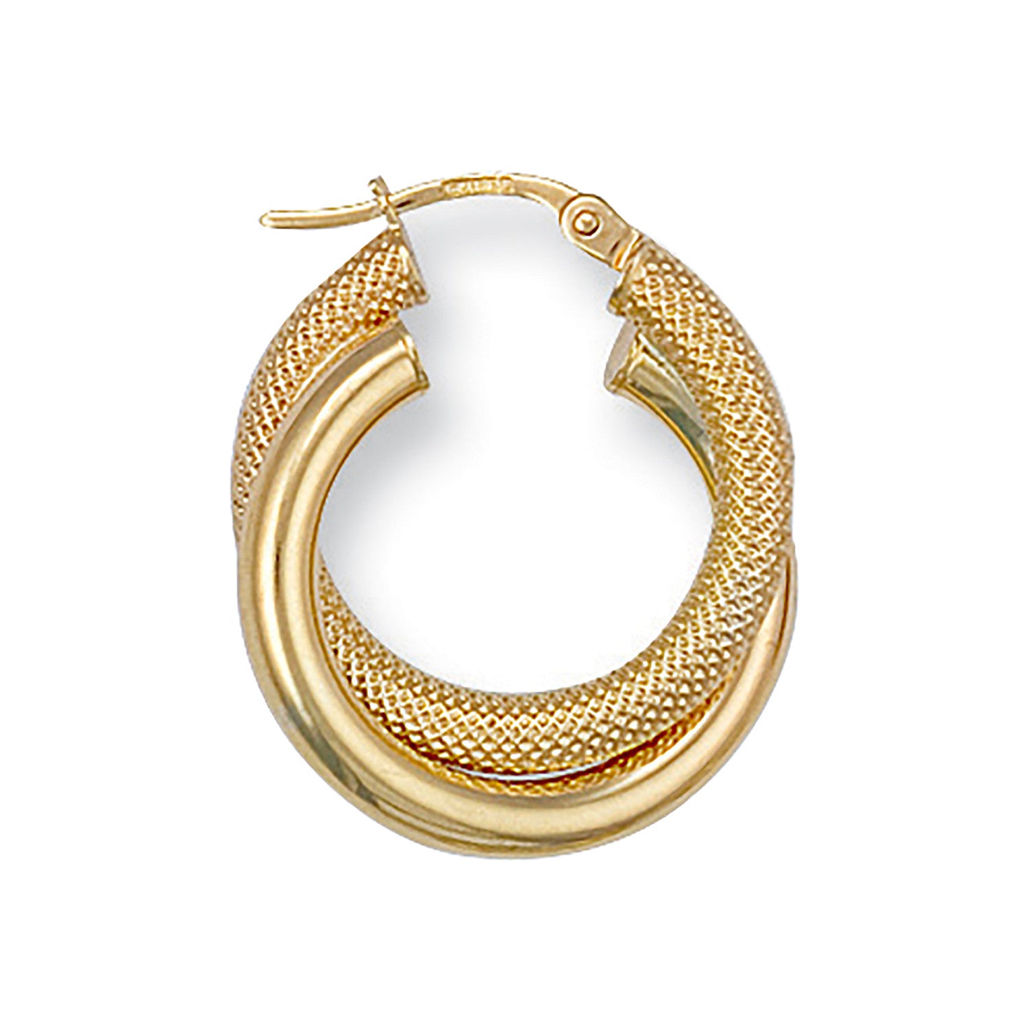 Yellow Gold 21mm Fancy Frosted Double Hoop Earrings - 9ct Gold