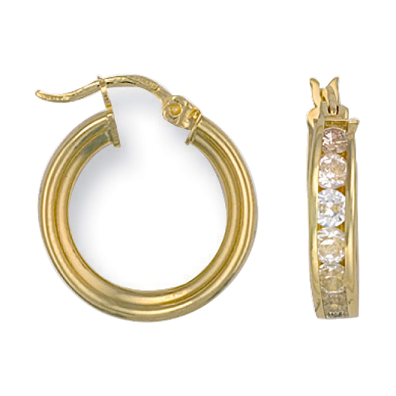 Yellow Gold 19mm Cubic Zirconia Hoop Earrings - 9ct Gold