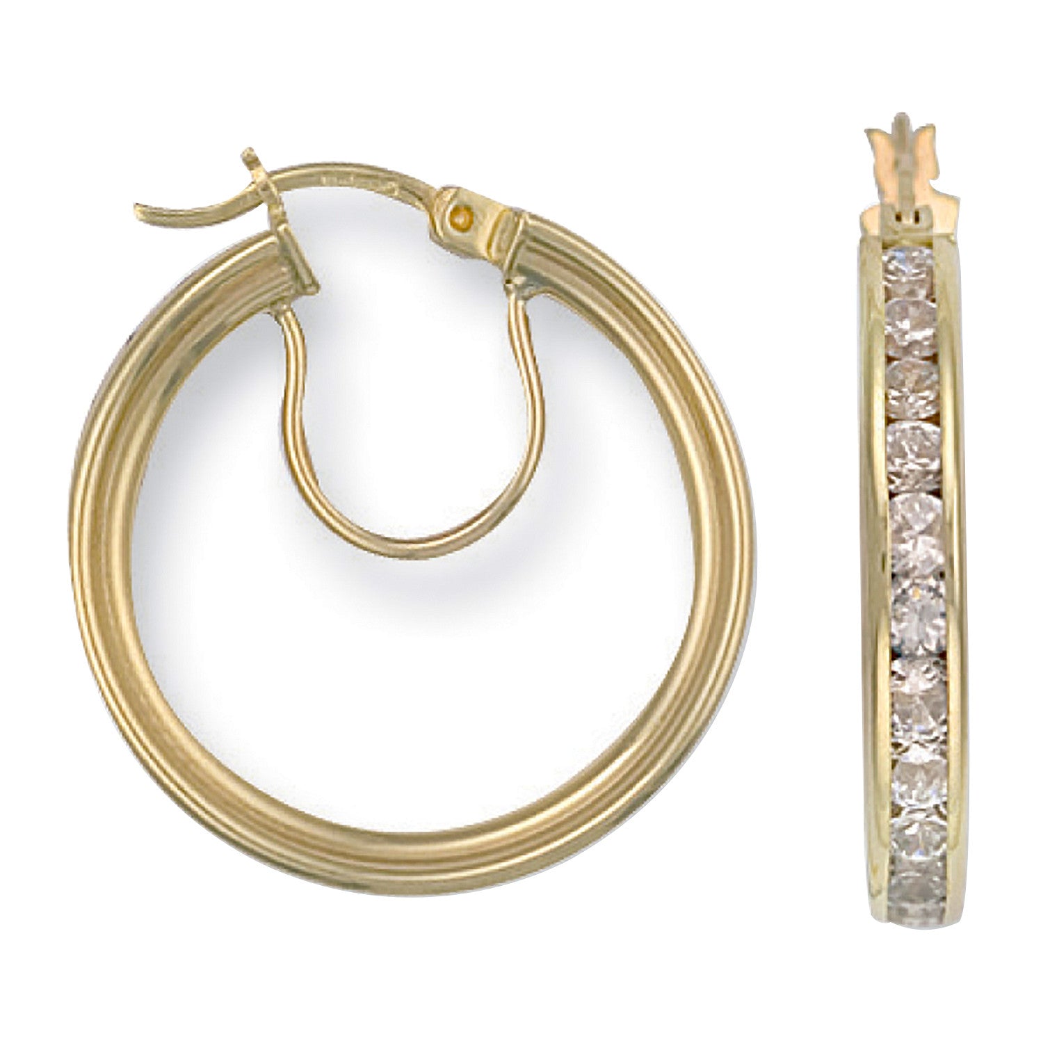 Yellow Gold 25mm Cubic Zirconia Hoop Earrings - 9ct Gold