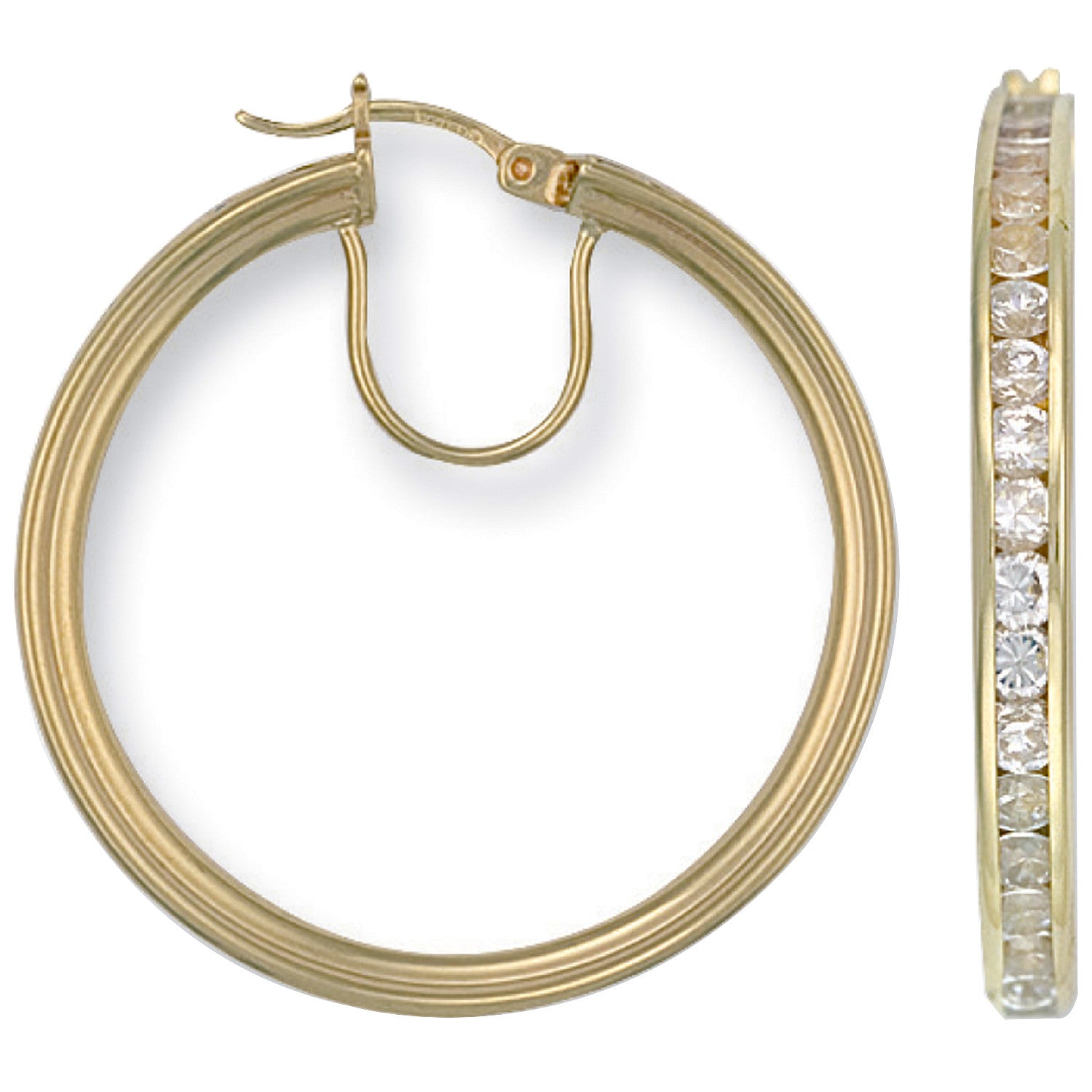 Yellow Gold 35mm Cubic Zirconia Hoop Earrings - 9ct Gold