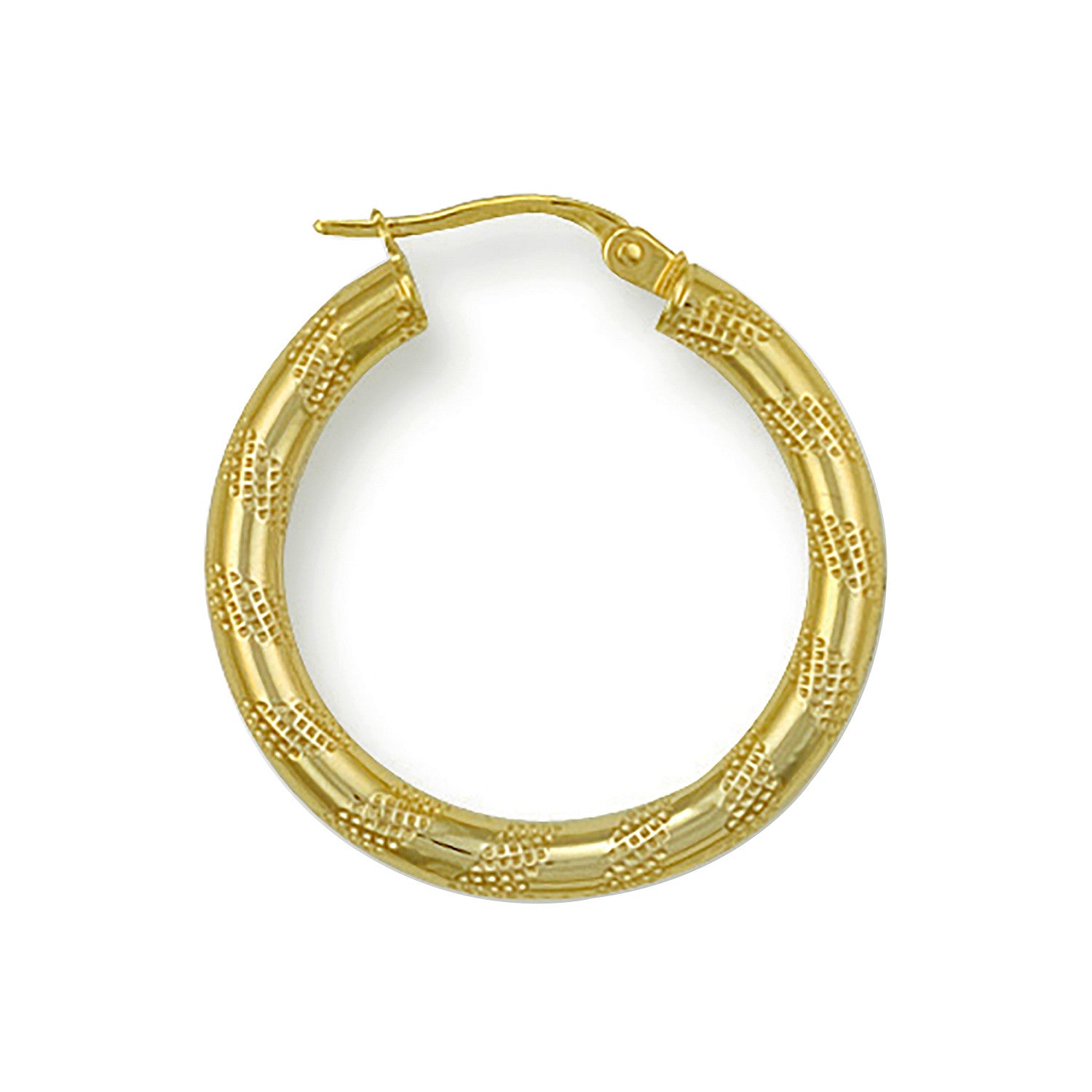 Yellow Gold 25mm Frosted Tube Hoop Earrings - 9ct Gold