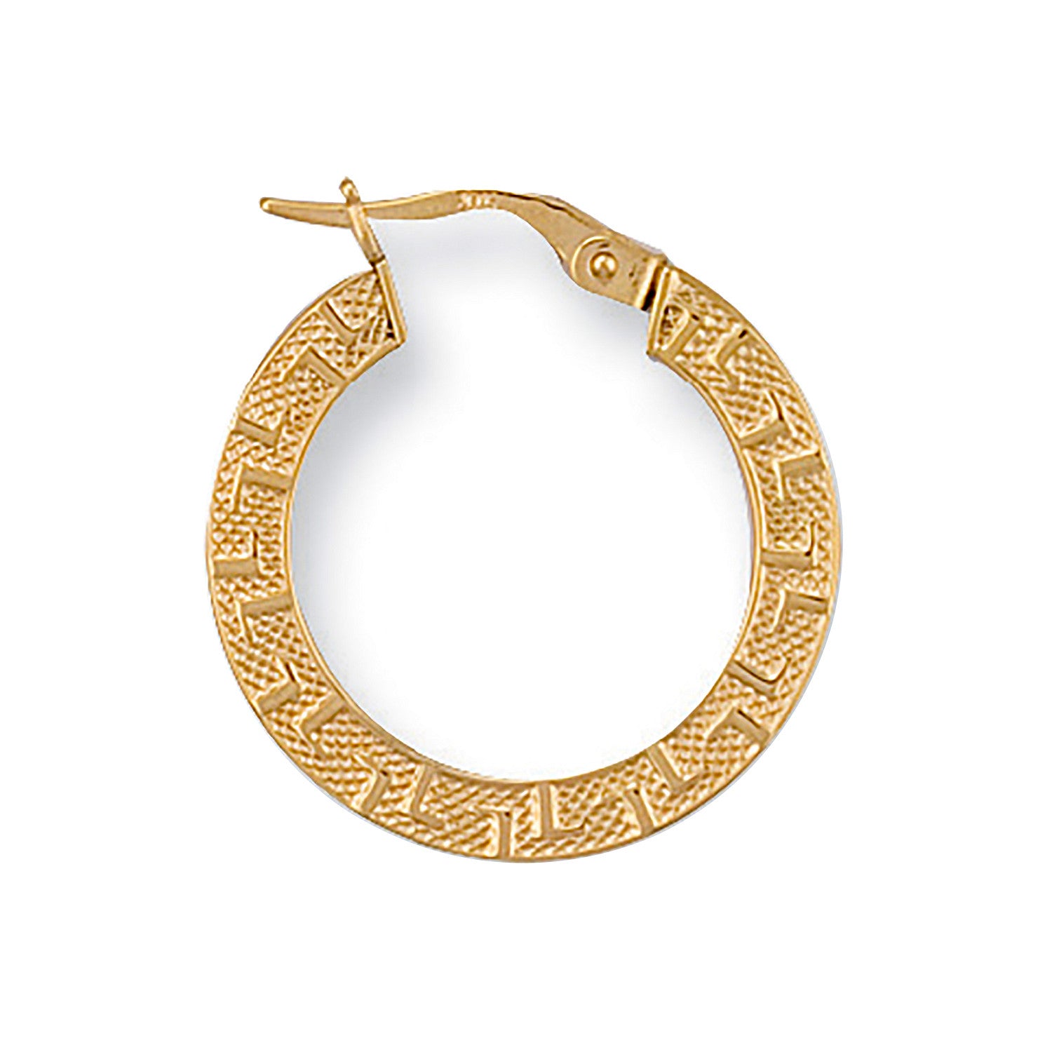 Yellow Gold 22mm Frosted Greek Key Hoop Earrings - 9ct Gold