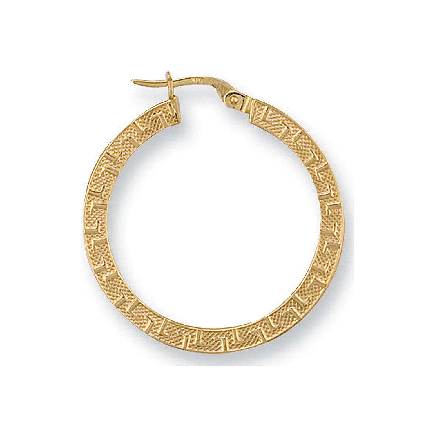 Yellow Gold 30mm Frosted Greek Key Hoop Earrings - 9ct Gold
