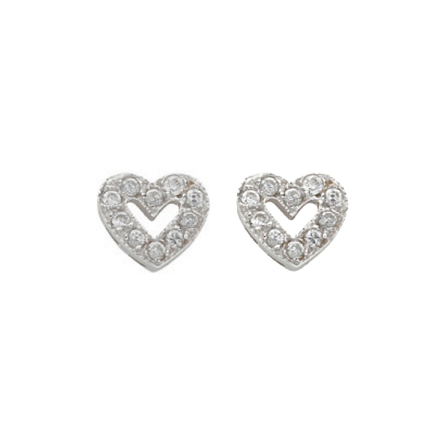 White Gold Cubic Zirconia Heart Stud Earrings - 9ct Gold